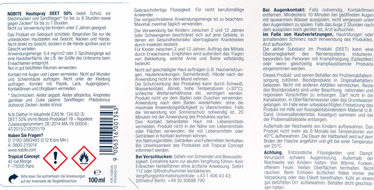 NOBITE Spray do Skóry 4x100ml – Silny Środek na Komary i Kleszcze, DEET 50%