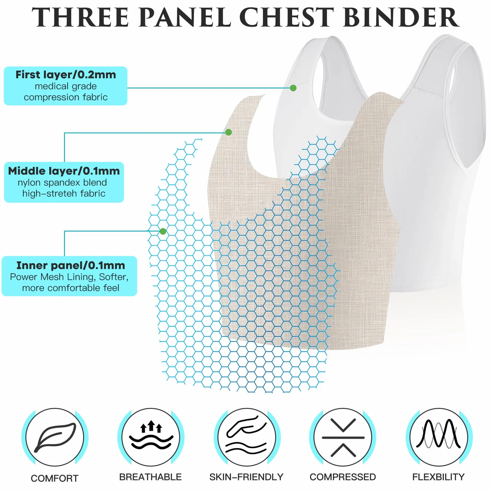 XUJI Segregator na pół klatki piersiowej Transgender Compression FTM Pulower Design Binder