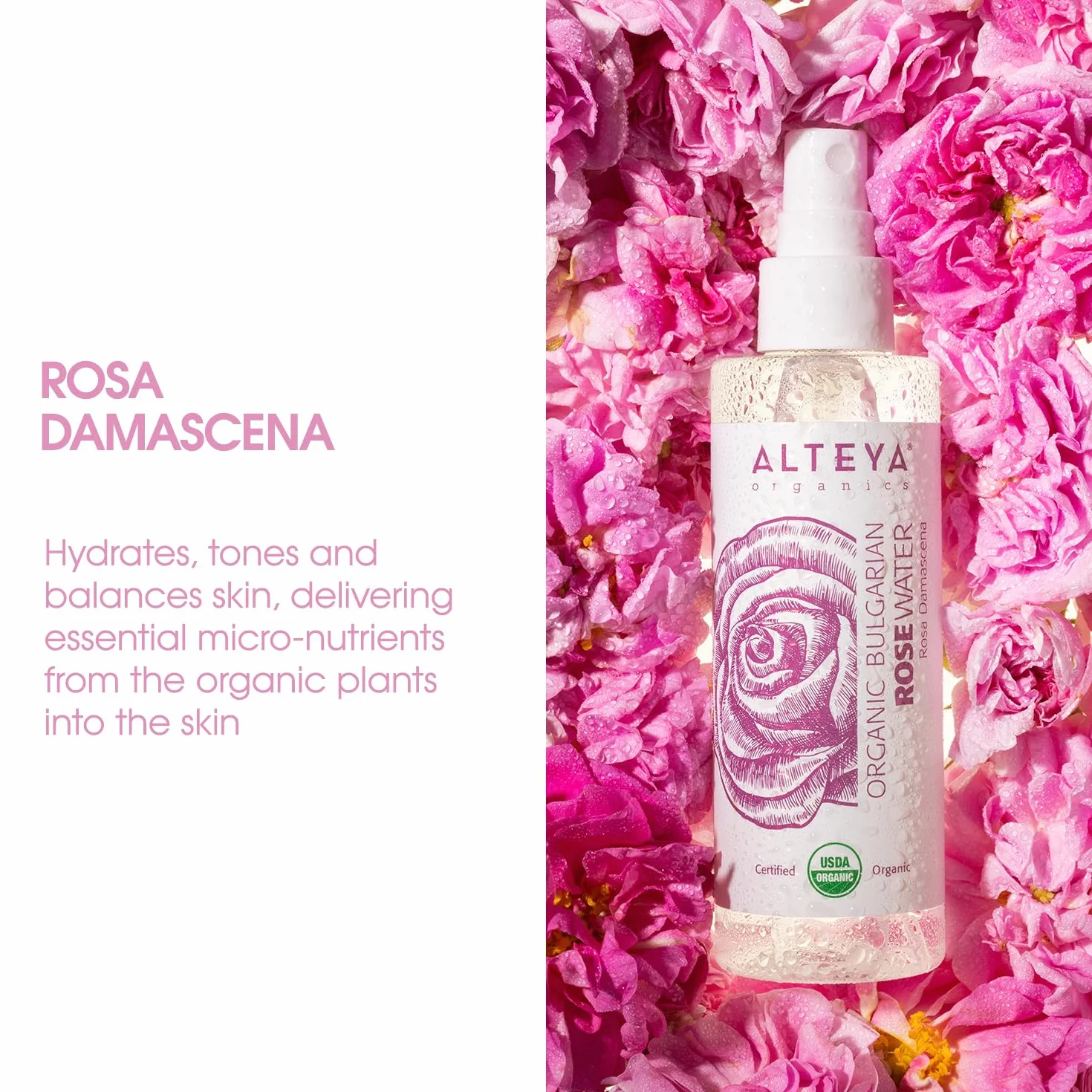 Alteya Bio woda różana w sprayu 100 ml USDA Organic autentyczna naturalna woda kwiatowa z róży damasceńskiej