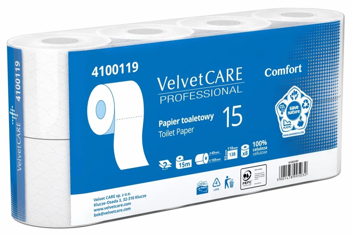 Papier toaletowy Velvet Comfort 8 sztuk 15m 2-warstwowy biały