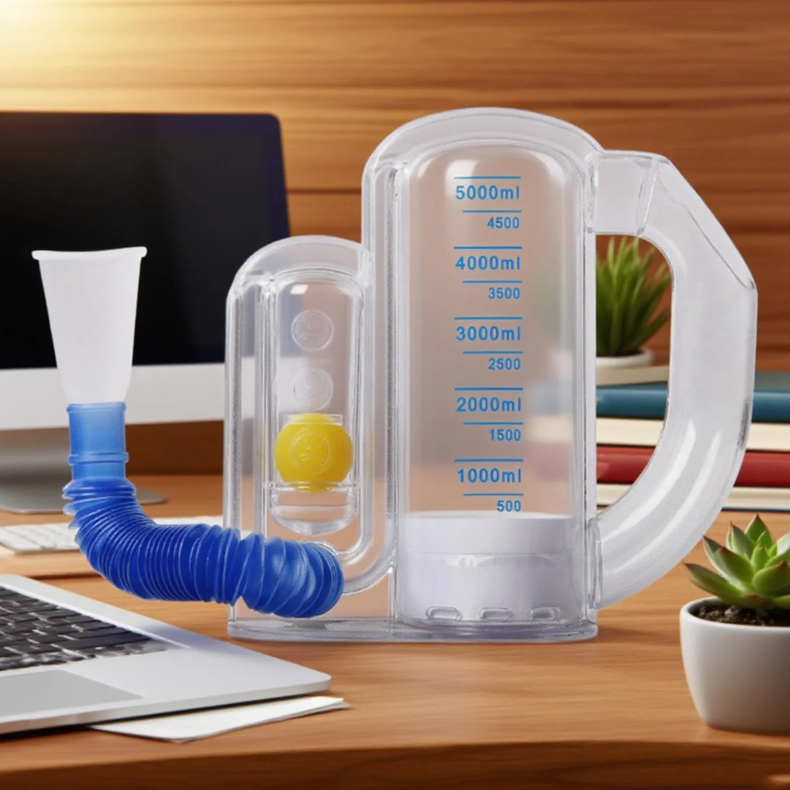 Incentive Spirometer Adult, trener płuc ze wskaźnikiem przepływu powietrza, 5000 ml, trenażer oddychania dla mężczyzn, kobiet, seniorów, przenośny przyrząd do oddechu, domowa rekonwalescencja, 19 x 15