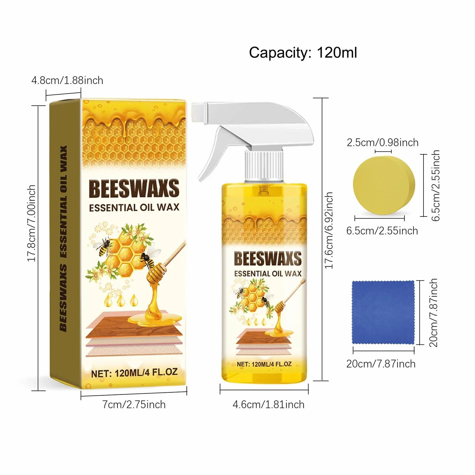 Beeswax Furniture Restorer - Multifunctional Wood Cleaner Spray with Sponge and Towel for Surfaces Care | 120ml Polishing Treatmented for Floor Tables Chairs Living Room Indoor Home Maintenance