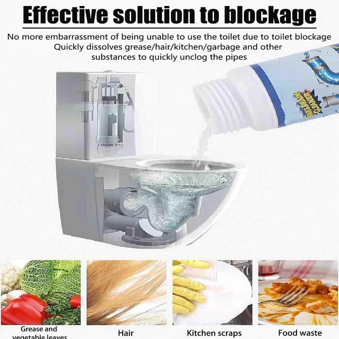 Sink and Drain Cleaner, Powerful Pipe Unclogging Agent for Kitchen, Tubs, Shower Drains (1pcs)