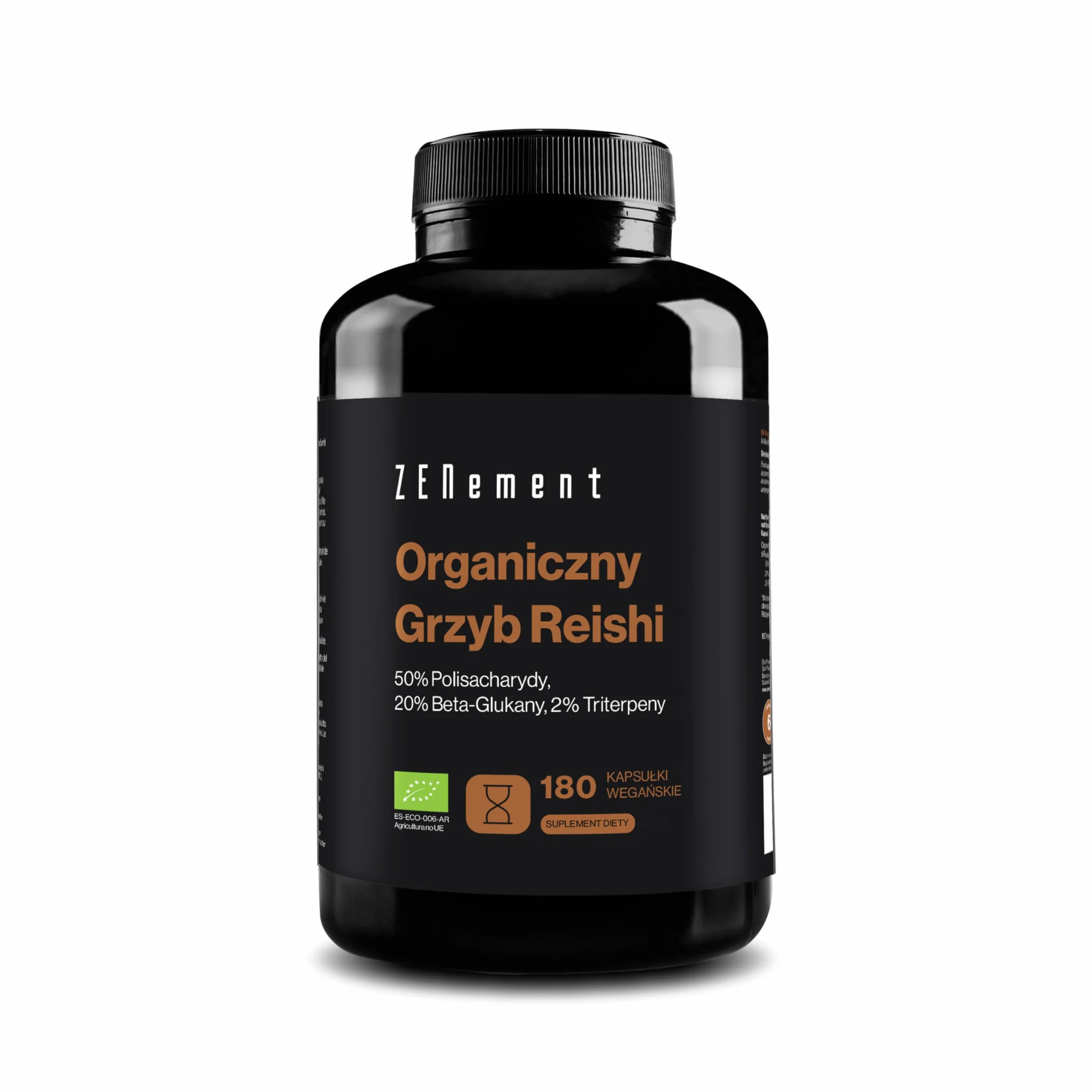 Ekologiczny Ekstrakt z Reishi 12000 mg (20:1) - 50% Polisacharydów, 20% Beta-Glukanów, 2% Triterpenów (Ganoderma Lucidum) - 180 Kapsułek Wegańskich (6 Miesięcy) - Bez Dodatków, Bez GMO - Zenement