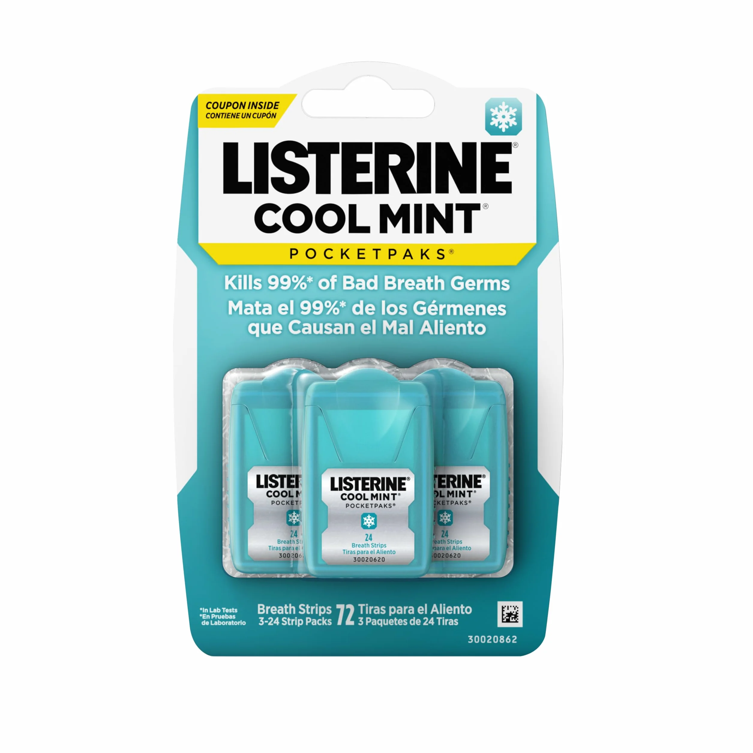 3 paski oddechowe Listerine PocketPaks, Cool Mint, dozowniki – dla chłodnego miętowego oddechu