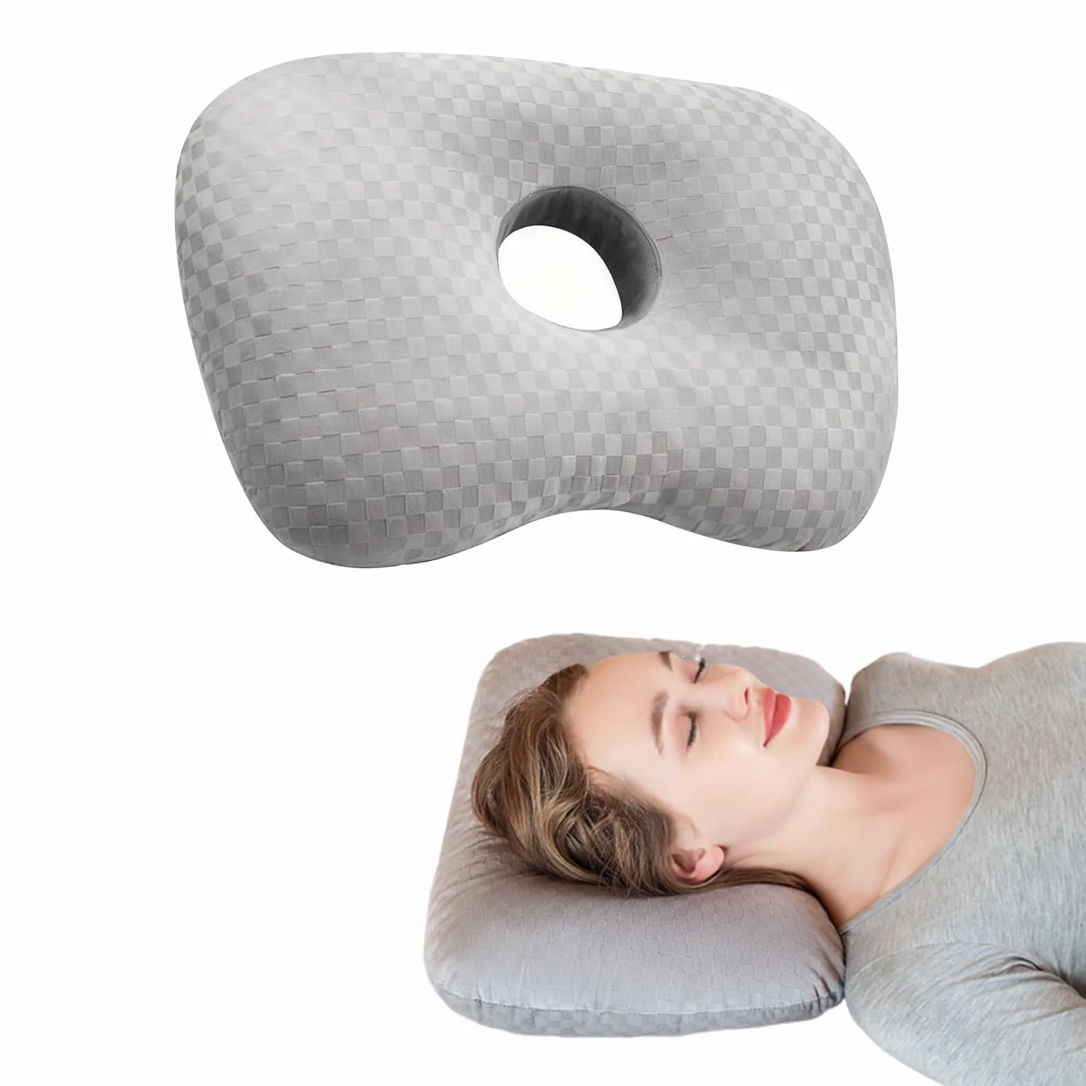 Poduszka do piercingu w kształcie pączka z otworem ergonomiczna (szara)