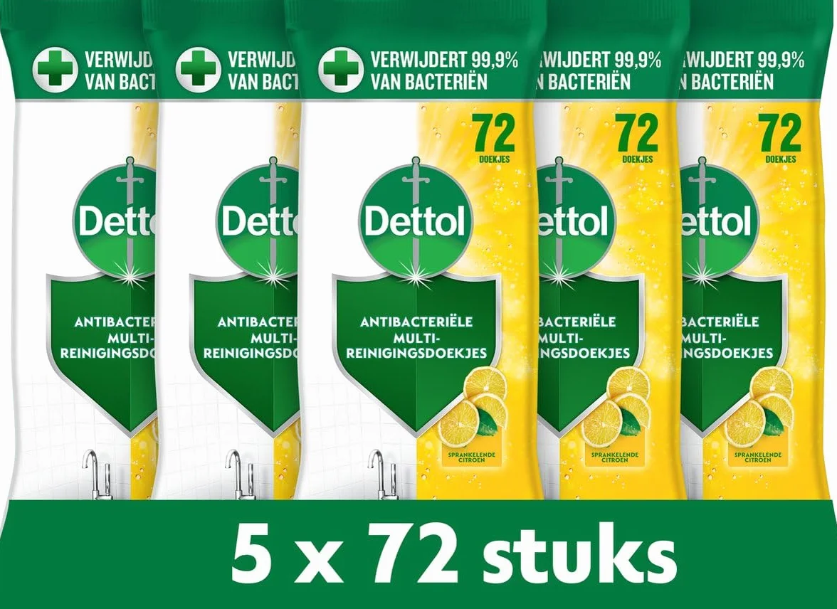 Dettol Power en Fresh Schoonmaakdoekjes Citrus 5 x 72 sztuki - opakowanie zbiorcze