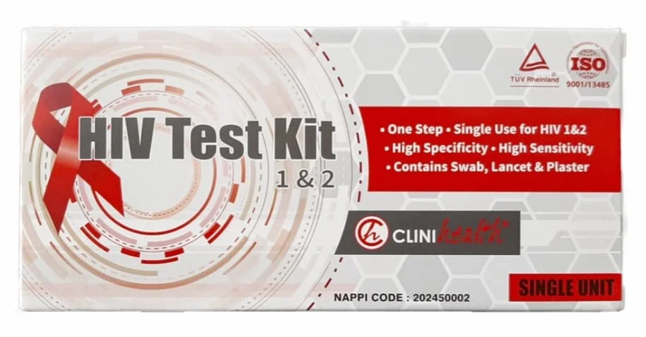 Zestaw testowy HIV 1 i 2, wysoka specyficzność, wacik, lancet, opatrunek