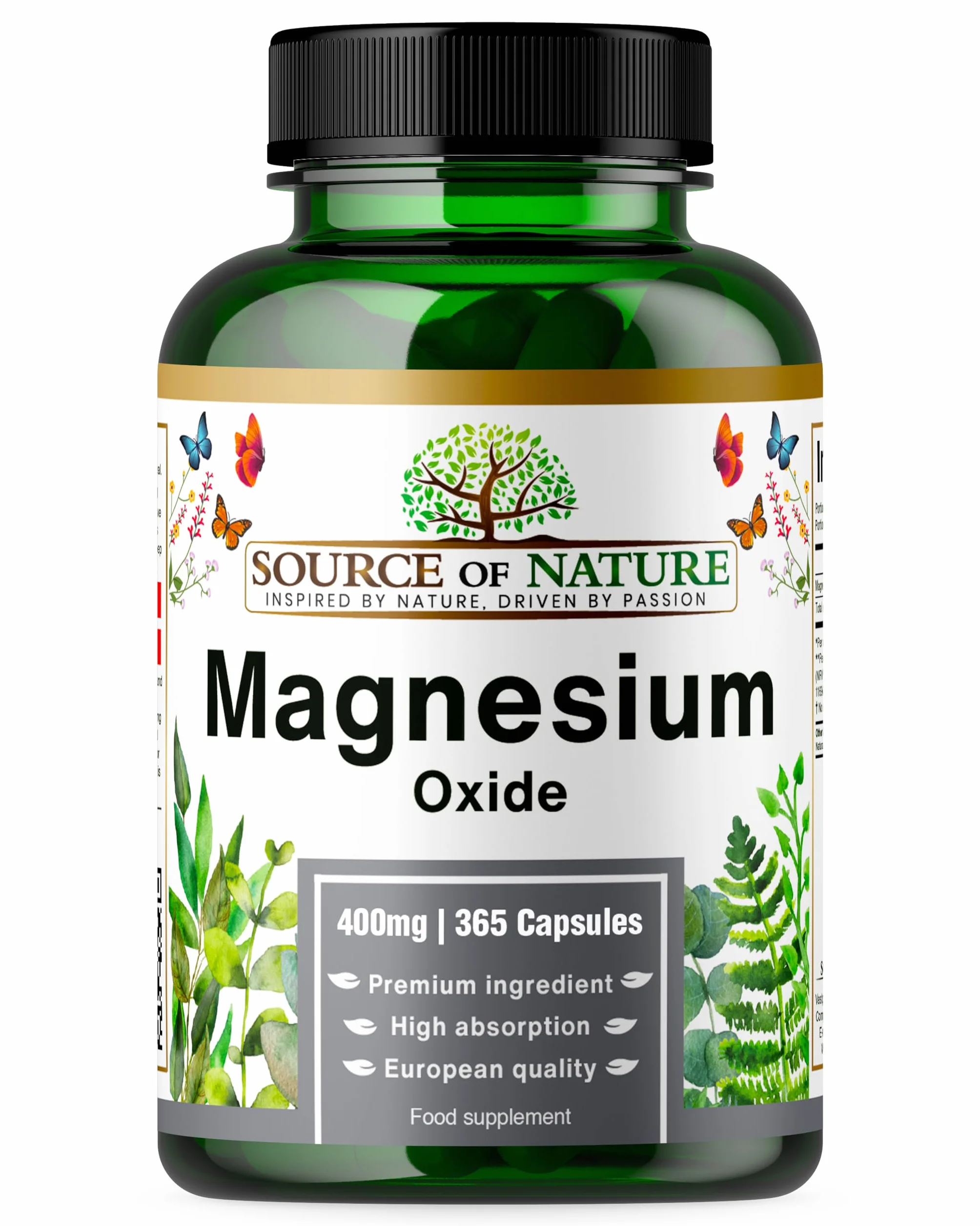 Tlenek Magnezu 665 mg | 400 mg Magnezu Elementarnego | 365 Kapsułek Wegańskich | Wysoka Dawka | Roczny Zapas | Source of Nature