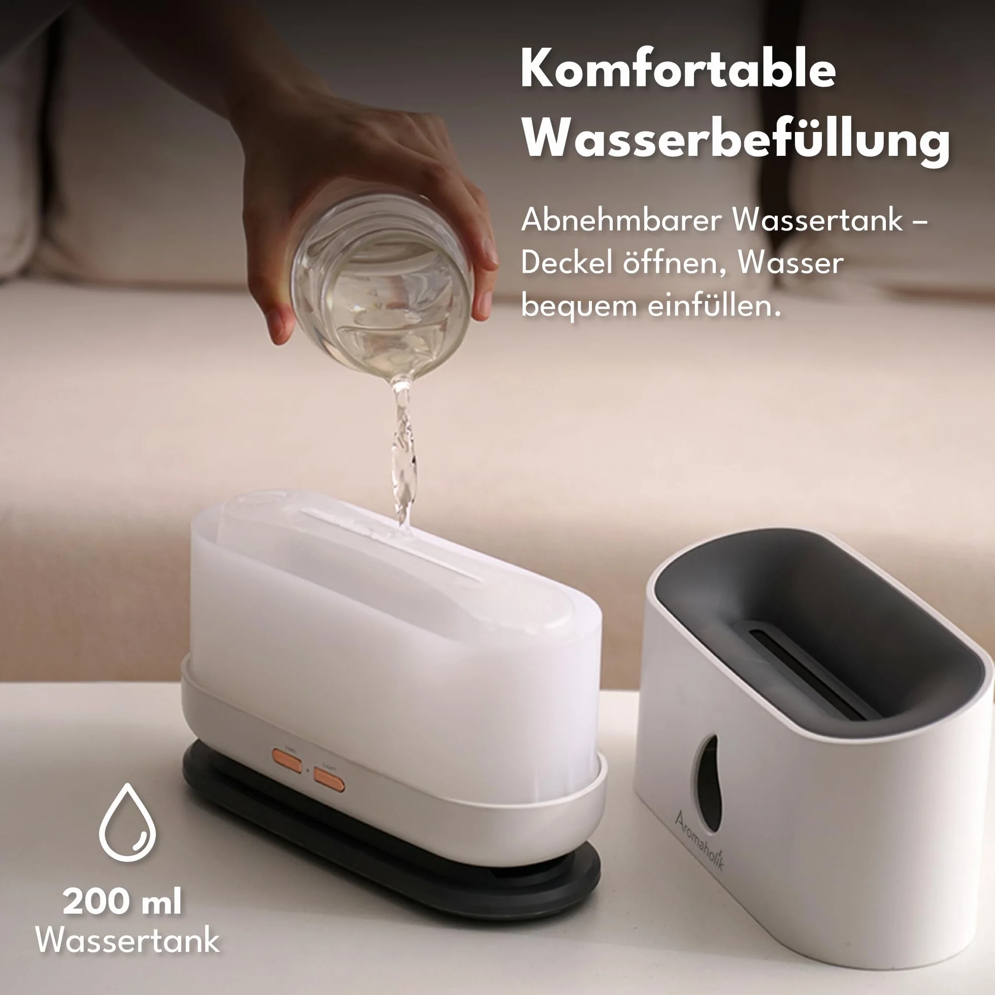 Premium dyfuzor zapachowy na olejki eteryczne, dyfuzor aromatyczny - nawilżacz powietrza, ultradźwiękowy, aromaterapia, do sypialni, biura, bez BPA, 200 ml, biały, Ignis