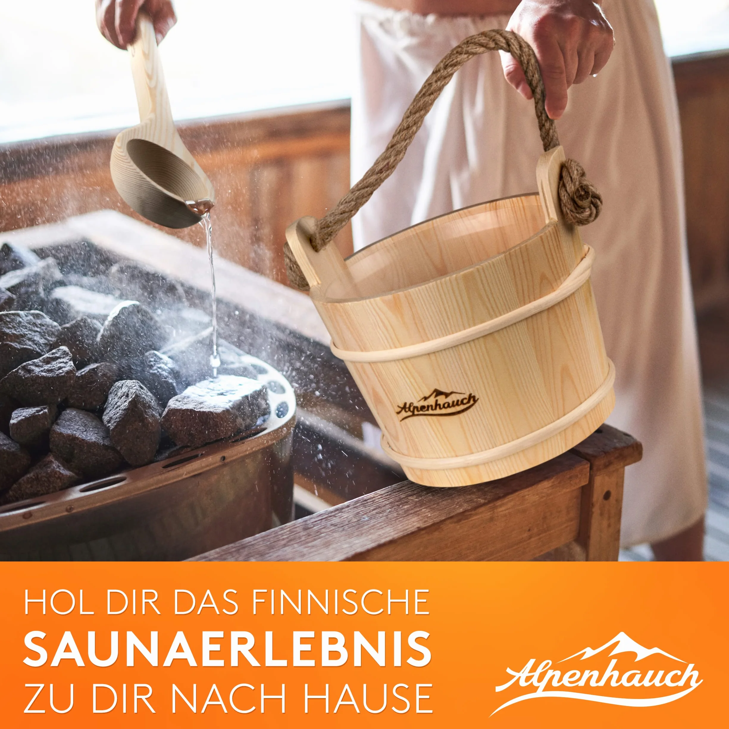 ALPENHAUCH Wiadro do sauny z kielnią [100% naturalne drewno] - eleganckie wiadro do sauny z kielnią - trwałe akcesoria do sauny - zestaw wiader infuzyjnych