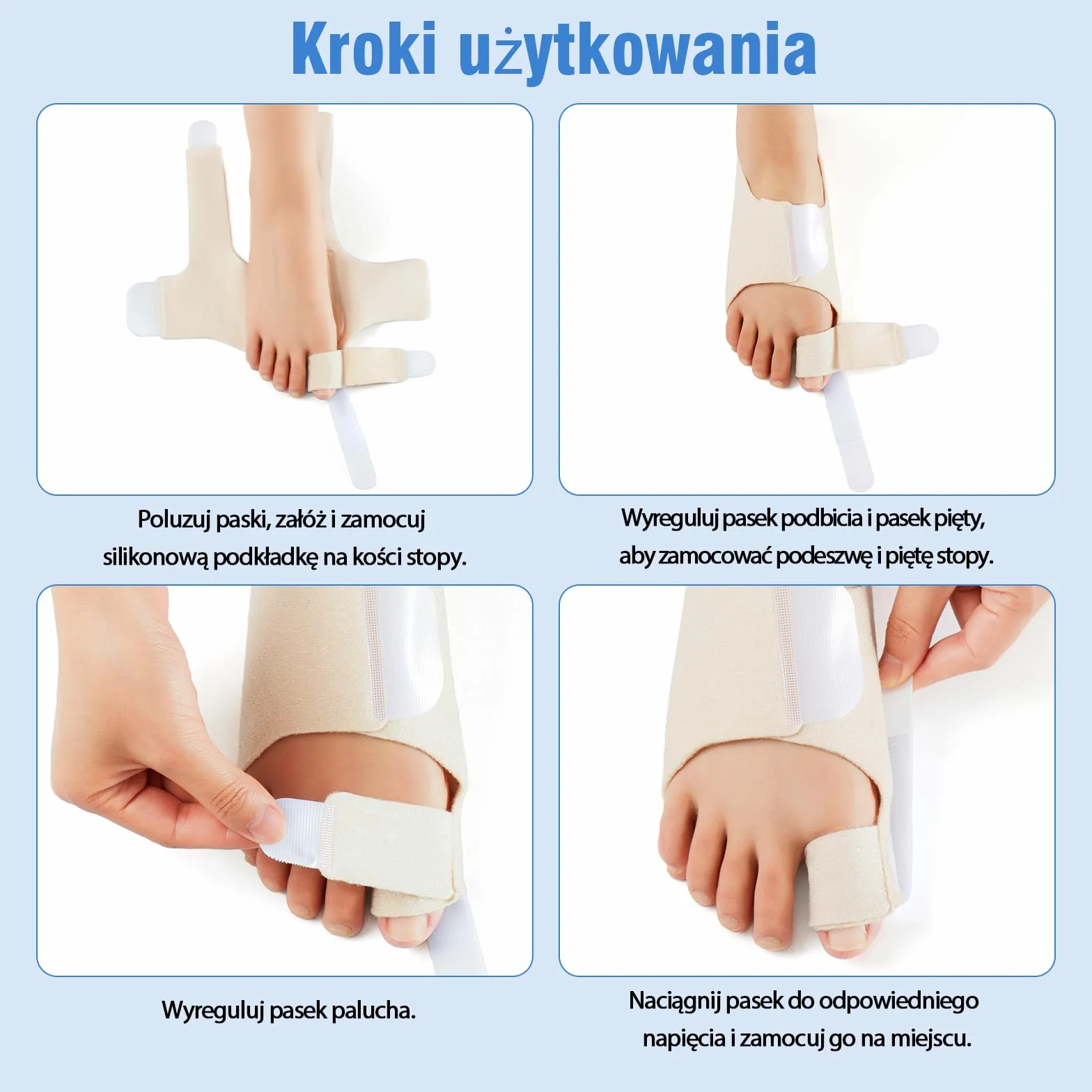 Regulowana szyna na haluksy z poduszką żelową – Korektor palucha koślawego, 1 para