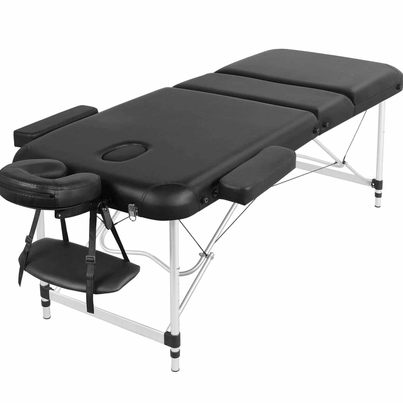 Yaheetech Składany Leżak do Masażu, 3 Strefy, Ergonomiczna Ławka z Zagłówkiem i Torbą do Przenoszenia, 213 x 70 cm, Beżowy