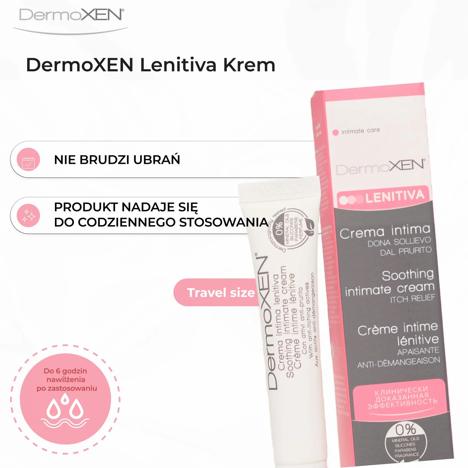 DermoXEN Lenitiva Łagodzący Krem Intymny 20 ml Nawilżający do Wrażliwej Skóry Bez Zapachu i Hormonów