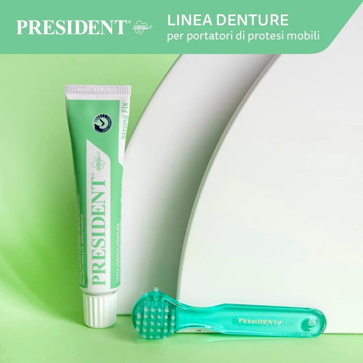 President PASTA KLEJNA DENTURE. Silne mocowanie protez, szybkie chwytanie, trwała przyczepność, zapobiega wnikaniu pokarmu, stanów zapalnych i nieświeżego oddechu - 20 g