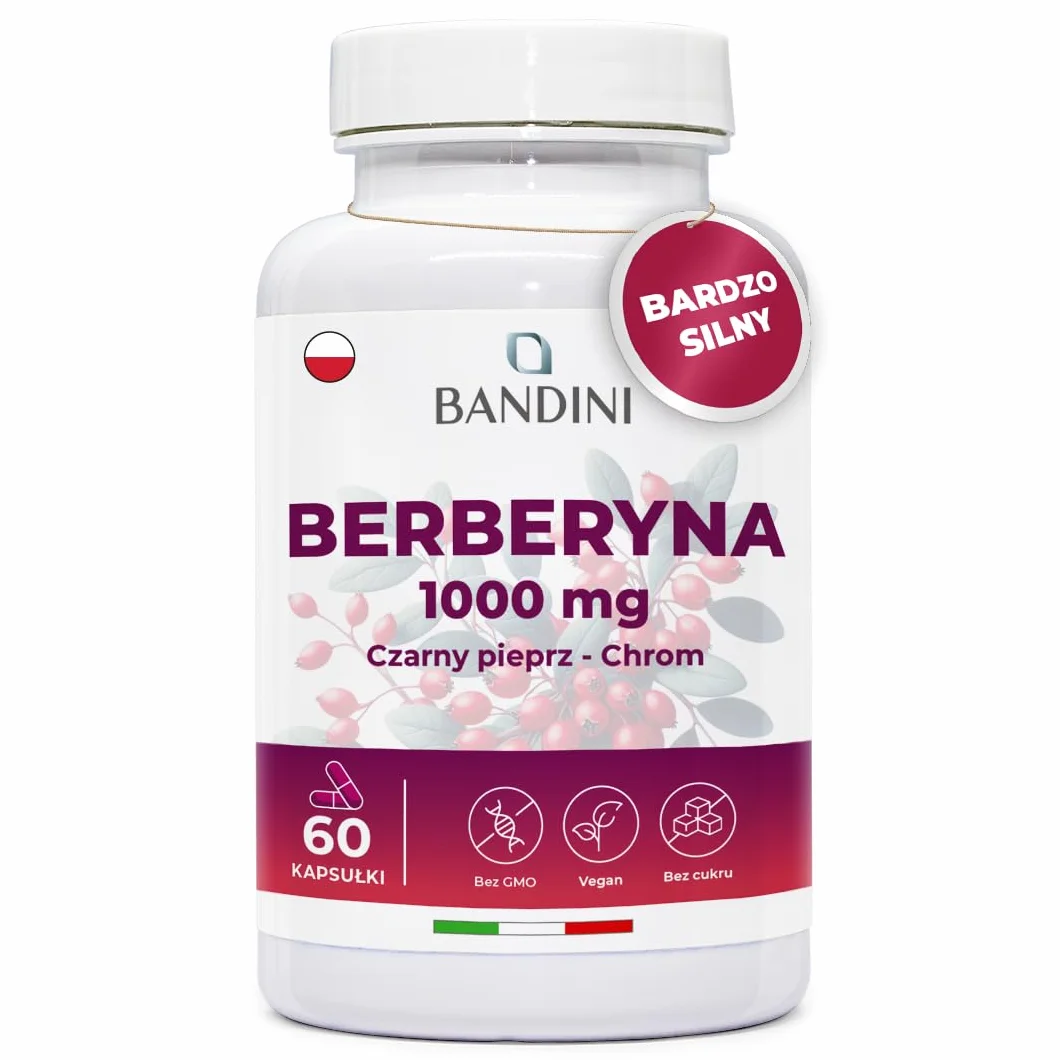 Bandini Berberine 1000mg 60 kapsułek Czysta Berberyna HCl Chrom Czarny Pieprz