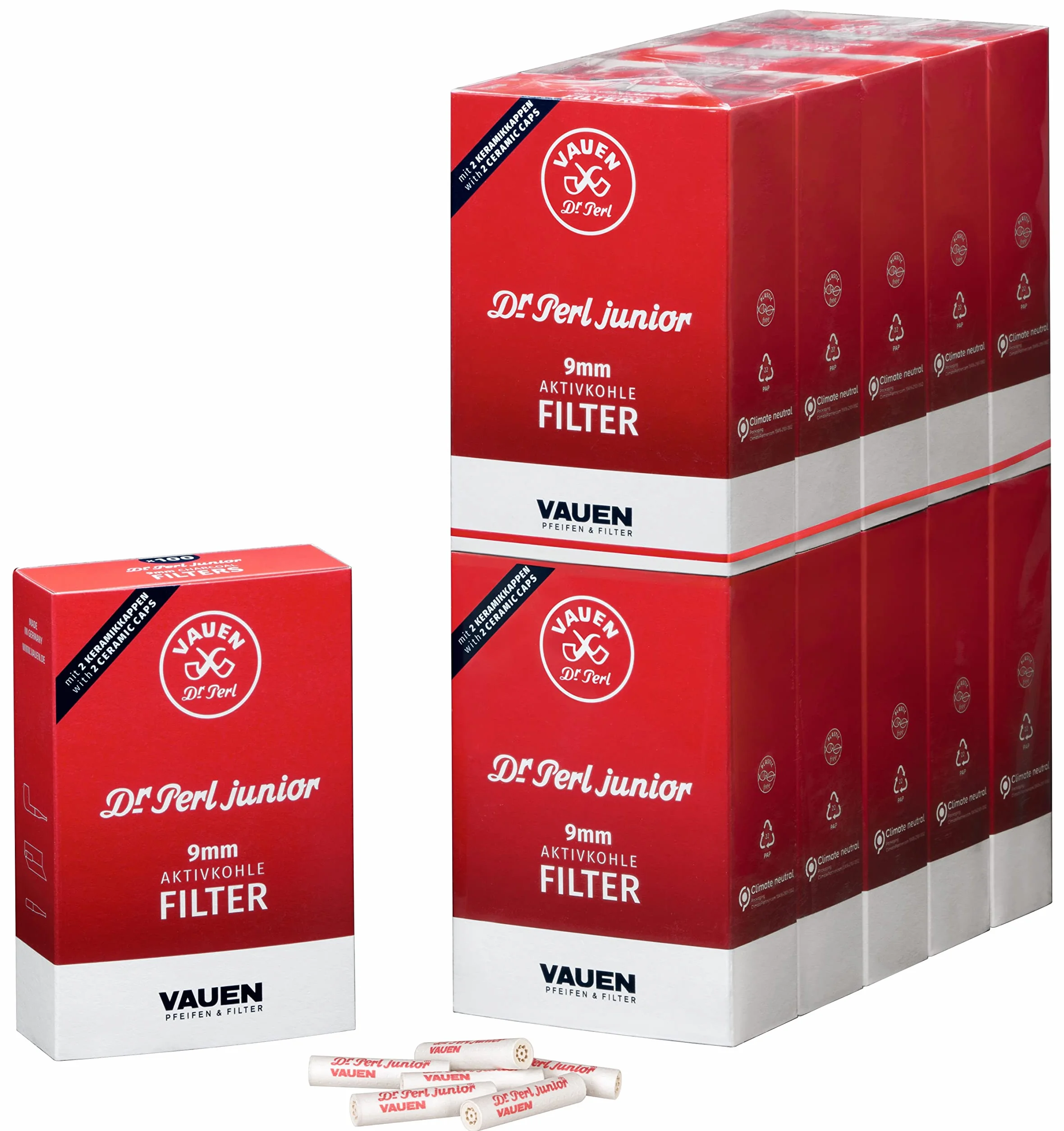 Dr. Perl Junior 9 mm filtr z węglem aktywnym, pudełko 10 x 100 sztuk