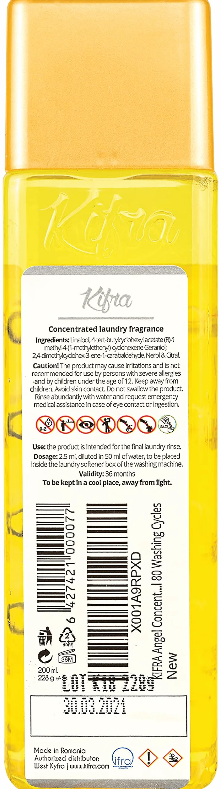 KIFRA Angel skoncentrowane perfumy do prania, 200 ml, 80 cykli prania, długotrwały zapach do prania