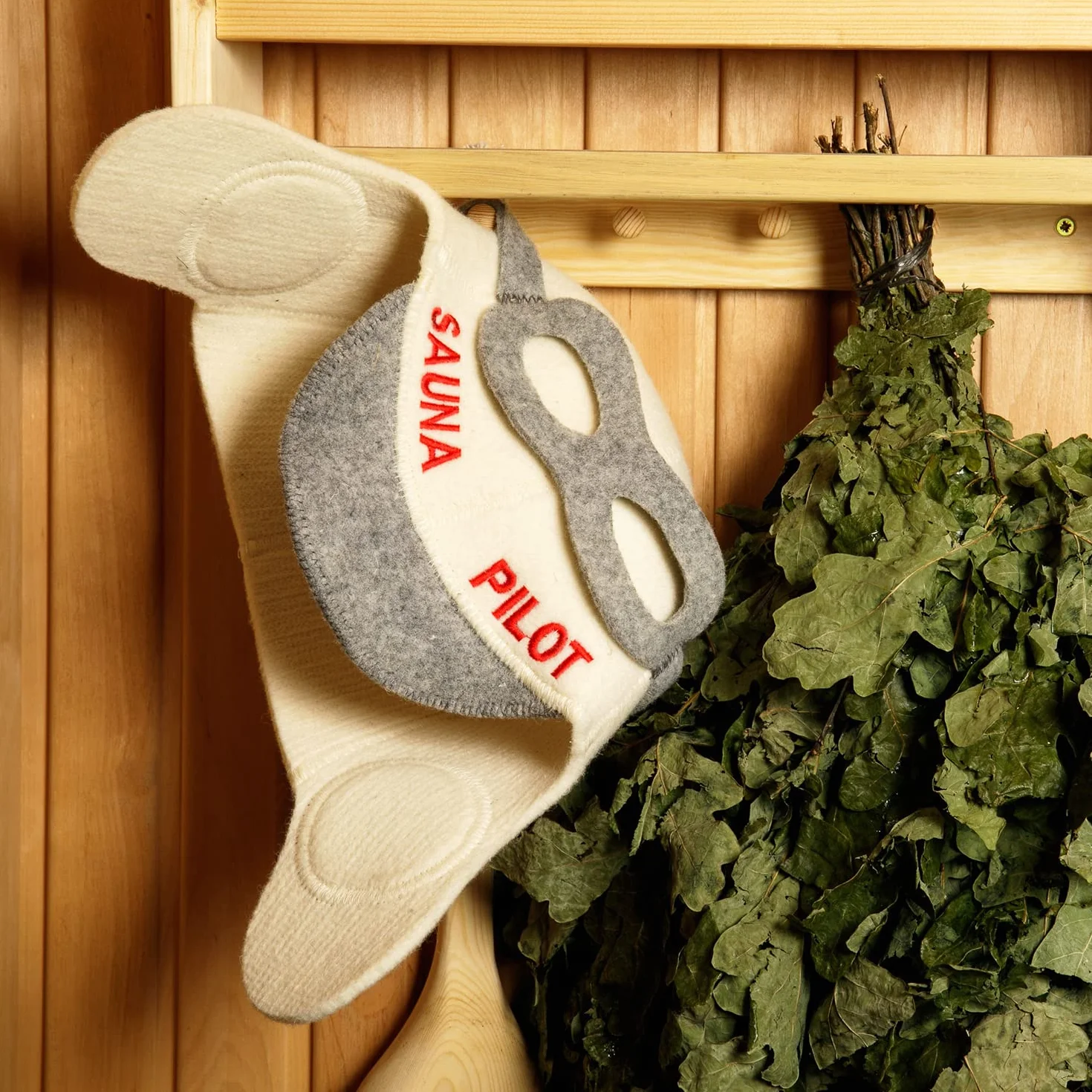 Czapka pilotka do sauny 100% organiczna wełna filcowa ochraniacz włosów haftowany