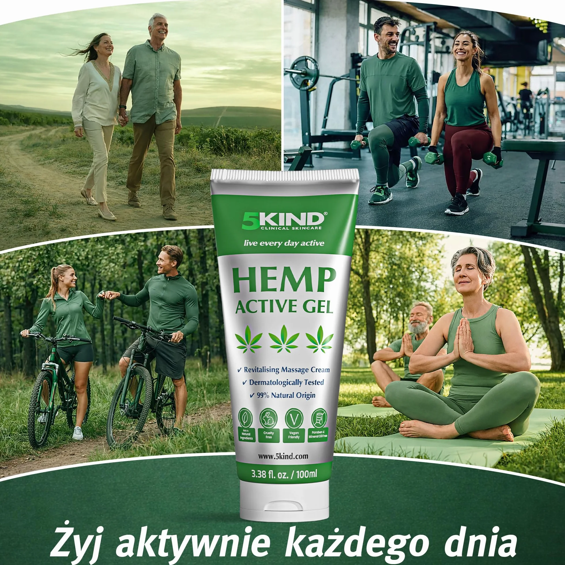 5kind uspokajający aktywny żel konopny do mięśni i stawów – bardzo skuteczna, uspokajająca formuła z olejkiem konopi i naturalnymi ekstraktami, uspokaja stopy, kolana, plecy, ramiona 100ml