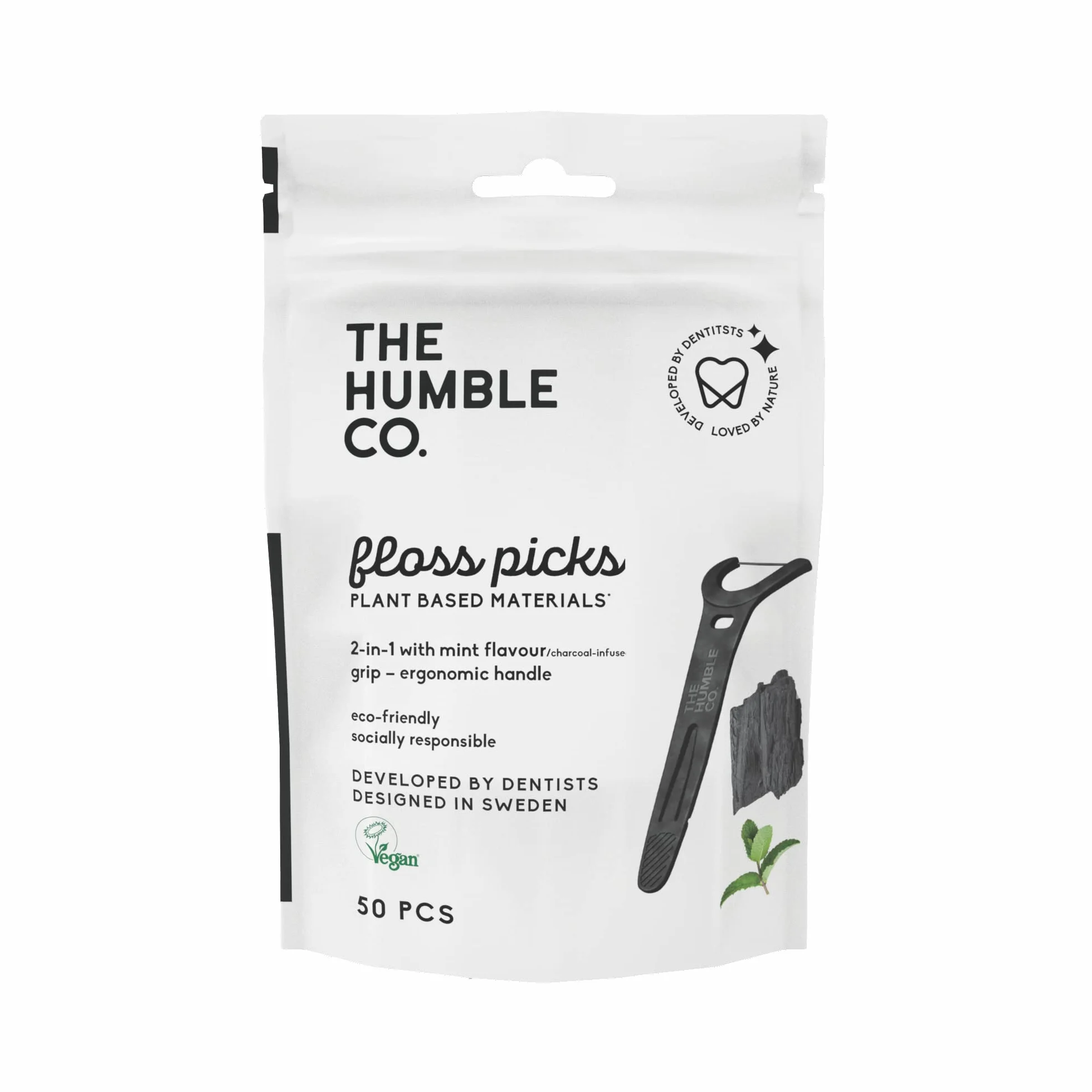 THE HUMBLE CO. Floss Picks Charcoal 50pcs