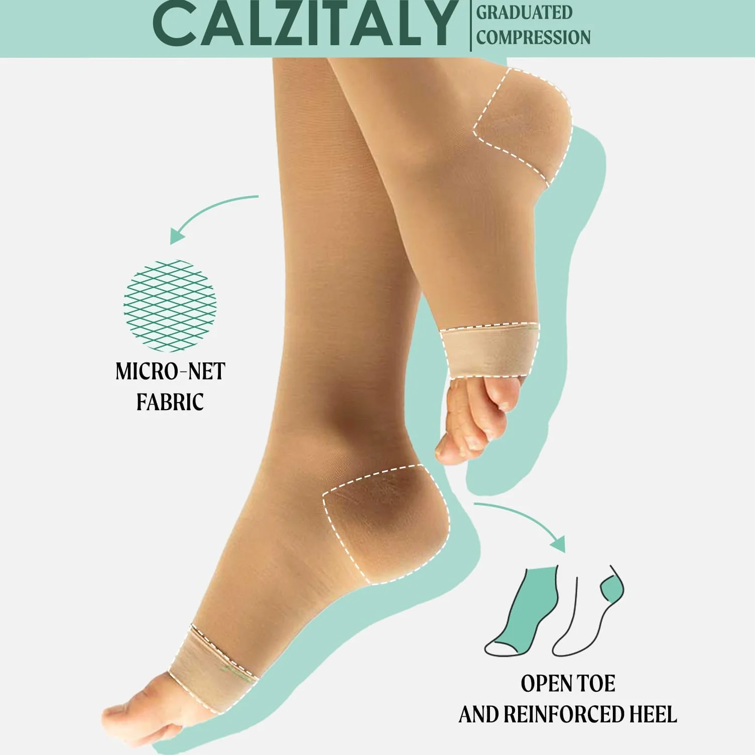 Pończochy Medyczne Kompresyjne 15-21 mmHg 140 DEN CALZITALY Czarny Naturalny S M L XL
