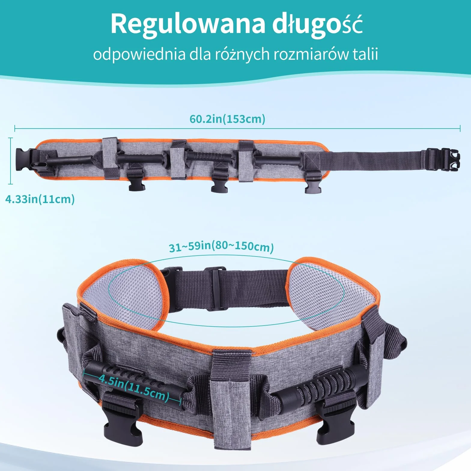 ENLUNTRA Pas transferowy z 7 uchwytami, pomoc do przenoszenia łóżka, wózka inwalidzkiego, pomoc przy podnoszeniu ograniczonej mobilności (1 sztuka,Szary mandarynkowy)