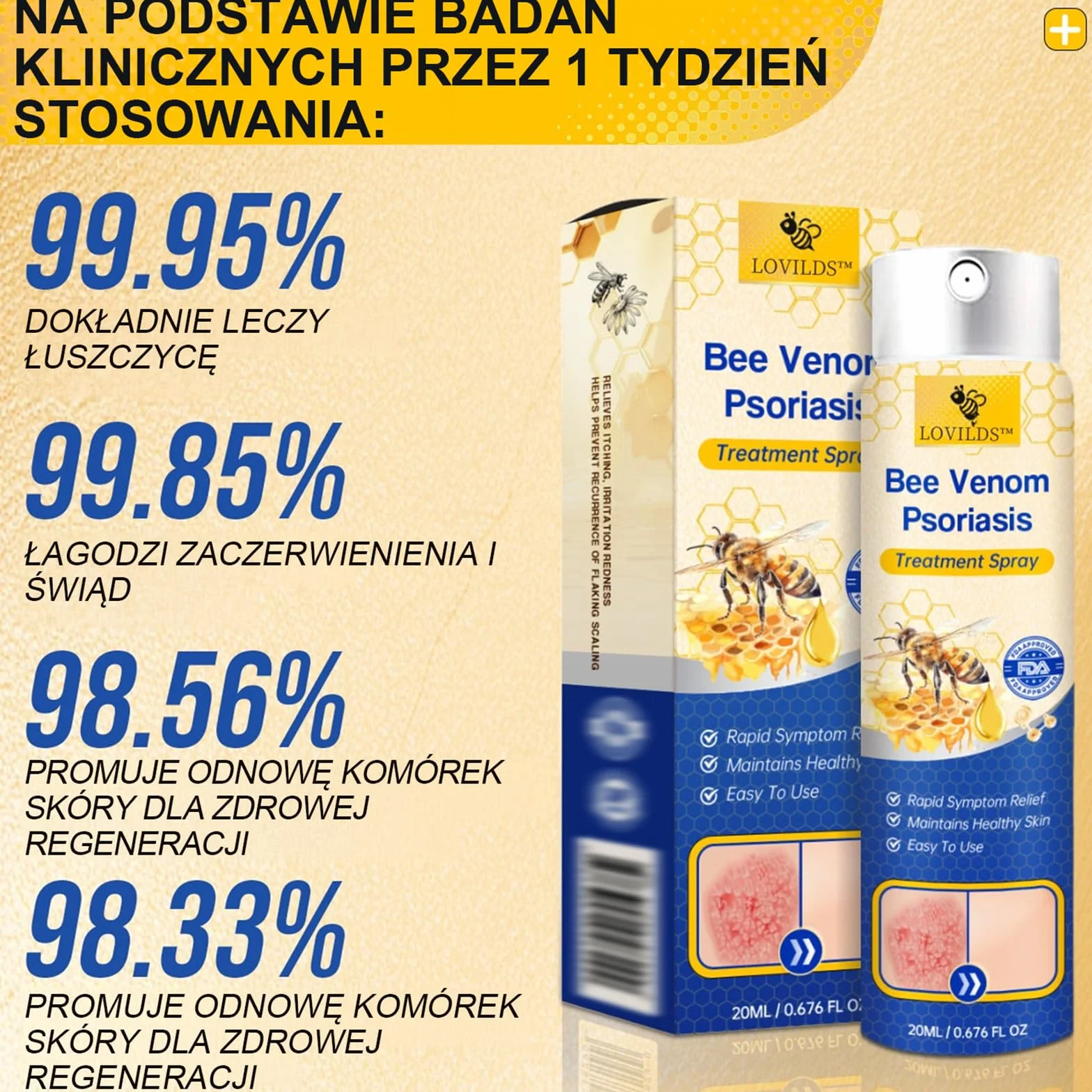 LOVILDS PsoriaHeal Sprayna, Profesjonalny Bee Venom Spray, LOVILDS Bee Venom Psoriasis Spray, Naturalne składniki, dla każdego (4)