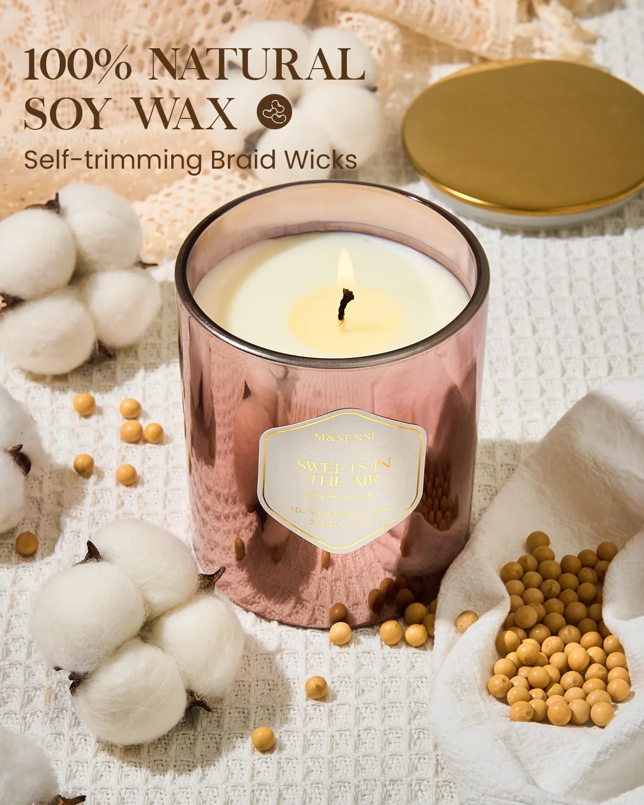 M&SENSE Sweets Air Grape fioletowe świece zapachowe sojowe 320 g 70 godzin