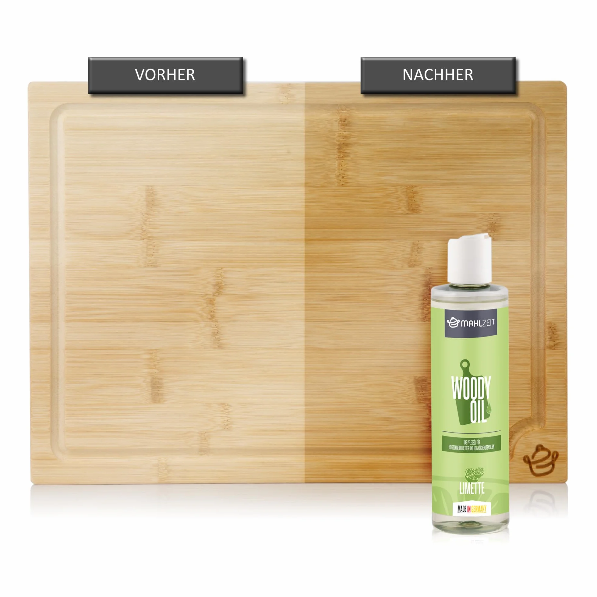 Mahlzeit WOODY OIL olej do pielęgnacji drewna, olej do desek do krojenia i drewnianych przyborów kuchennych, 250 ml, zapach limonki, 100% naturalny, olej do drewnianych desek do krojenia, blatów