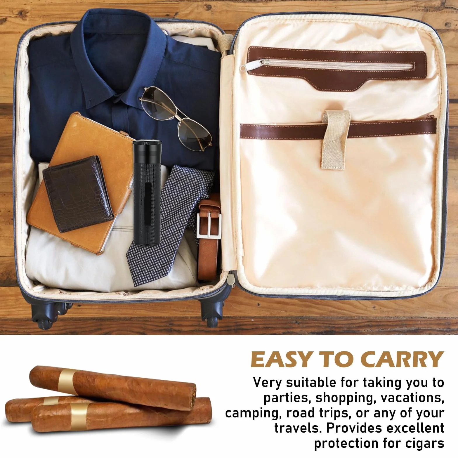 Przenośny humidor do cygar, etui na cygara z higrometrem, podróżne, na cygara, na 3 do 4 cygar, humidor ze stali nierdzewnej, prezent dla miłośników cygar (czarny)