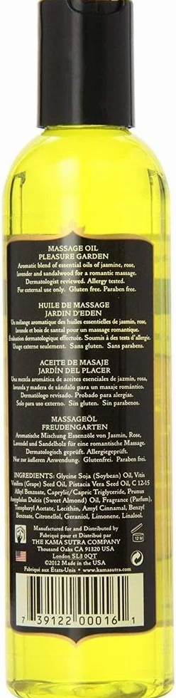 KAMA SUTRA Aromatyczny olejek do masażu Pleasure Garden – 236 ml – bogata mieszanka olejków eterycznych – łączy różę, jaśmin i drzewo sandałowe, olejek do masażu ciała, romantyczny, relaksujący,