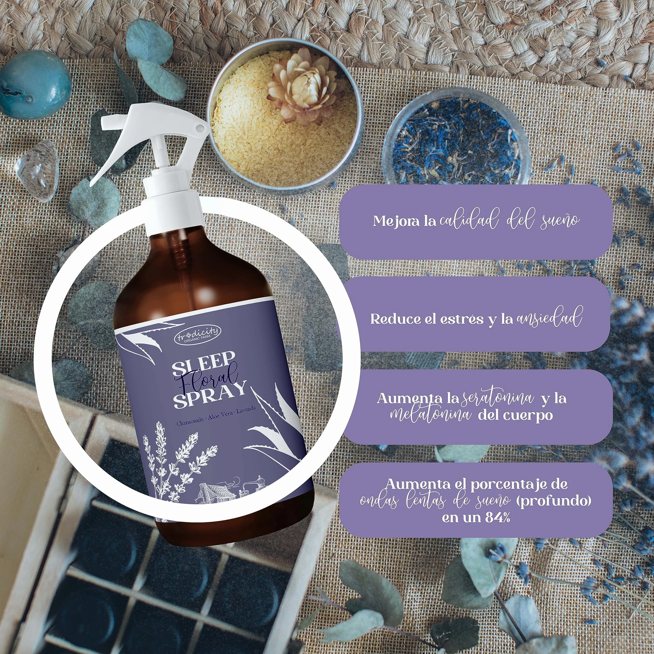 Sleep Pillow Spray Relaksująca mgiełka dla lepszego snu, olejki eteryczne z lawendy (relaksującej), aloesu (natleniania) i rumianku (uspokajający) (100 ml)