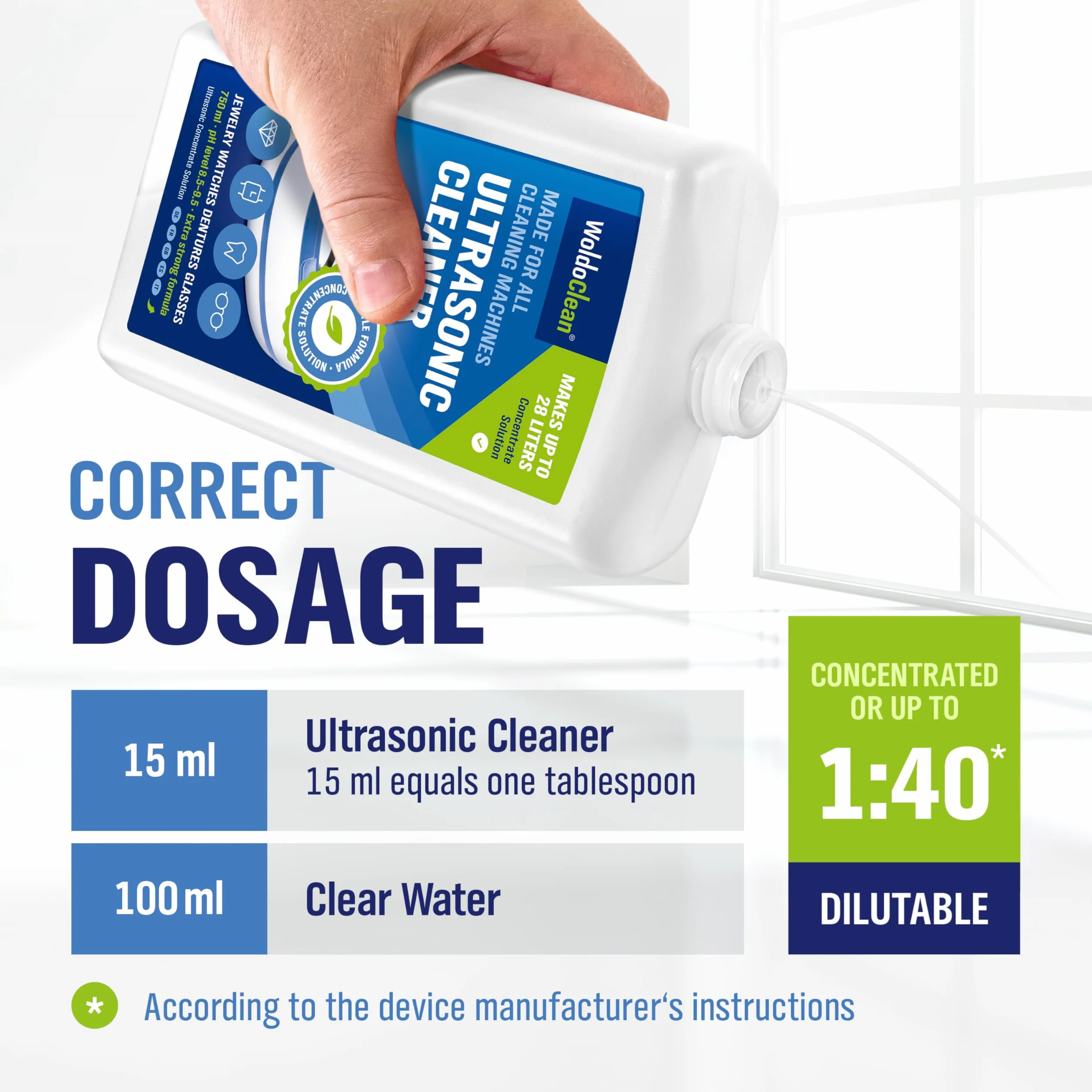 WoldoClean Koncentrat do Myjek Ultradźwiękowych 750ml - Płyn Bezalkoholowy do Okularów, Biżuterii, Protez, Monet & Gaźników