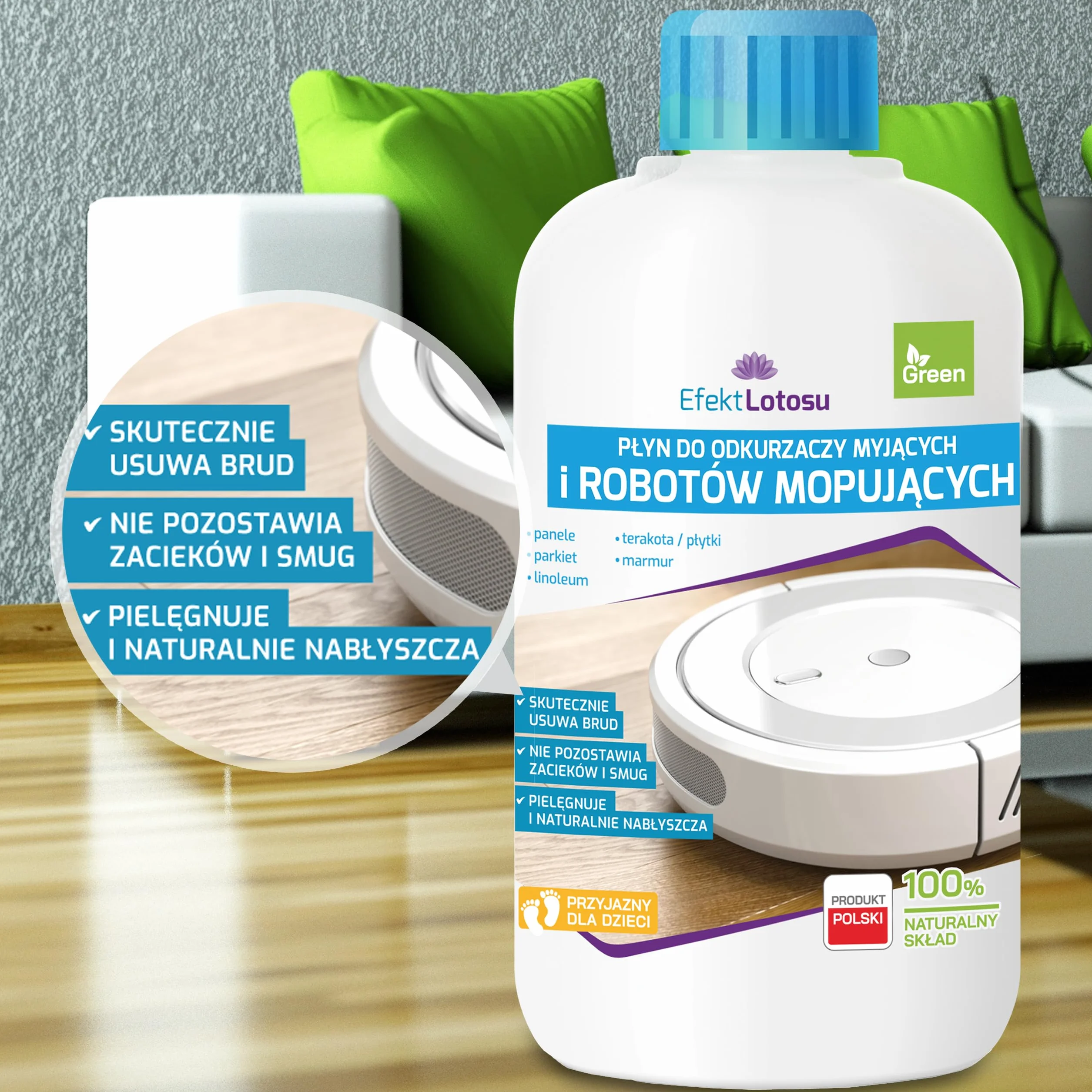 Naturalny płyn myjący do robotów mopujących i odkurzaczy myjących, bez smug, do wszystkich modeli, 500 ml