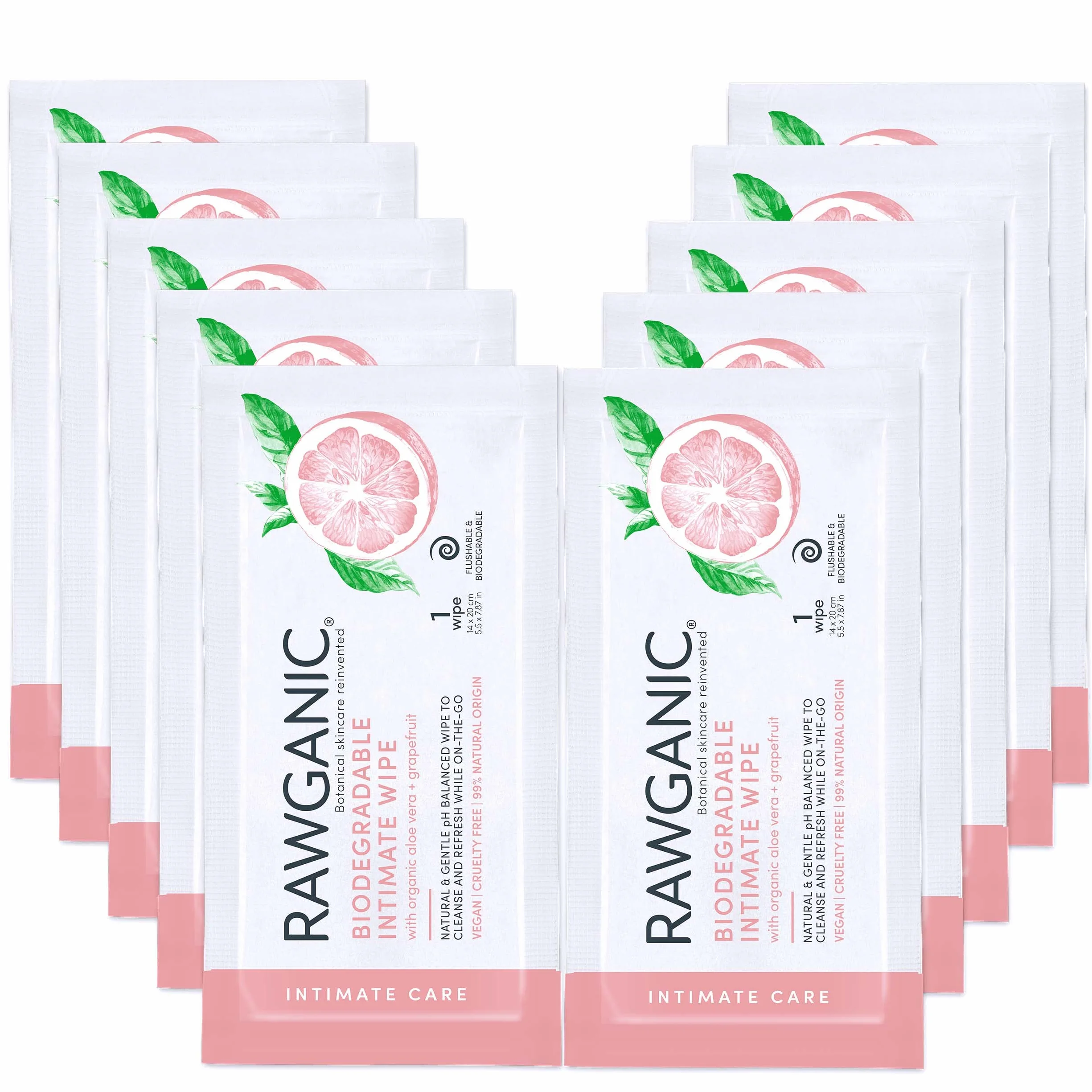 RAWGANIC® - BIO Intymne Chusteczki w Saszetkach - Wilgotne Chusteczki do Opieki nad Intymnym Obszarem (10 Saszetek)