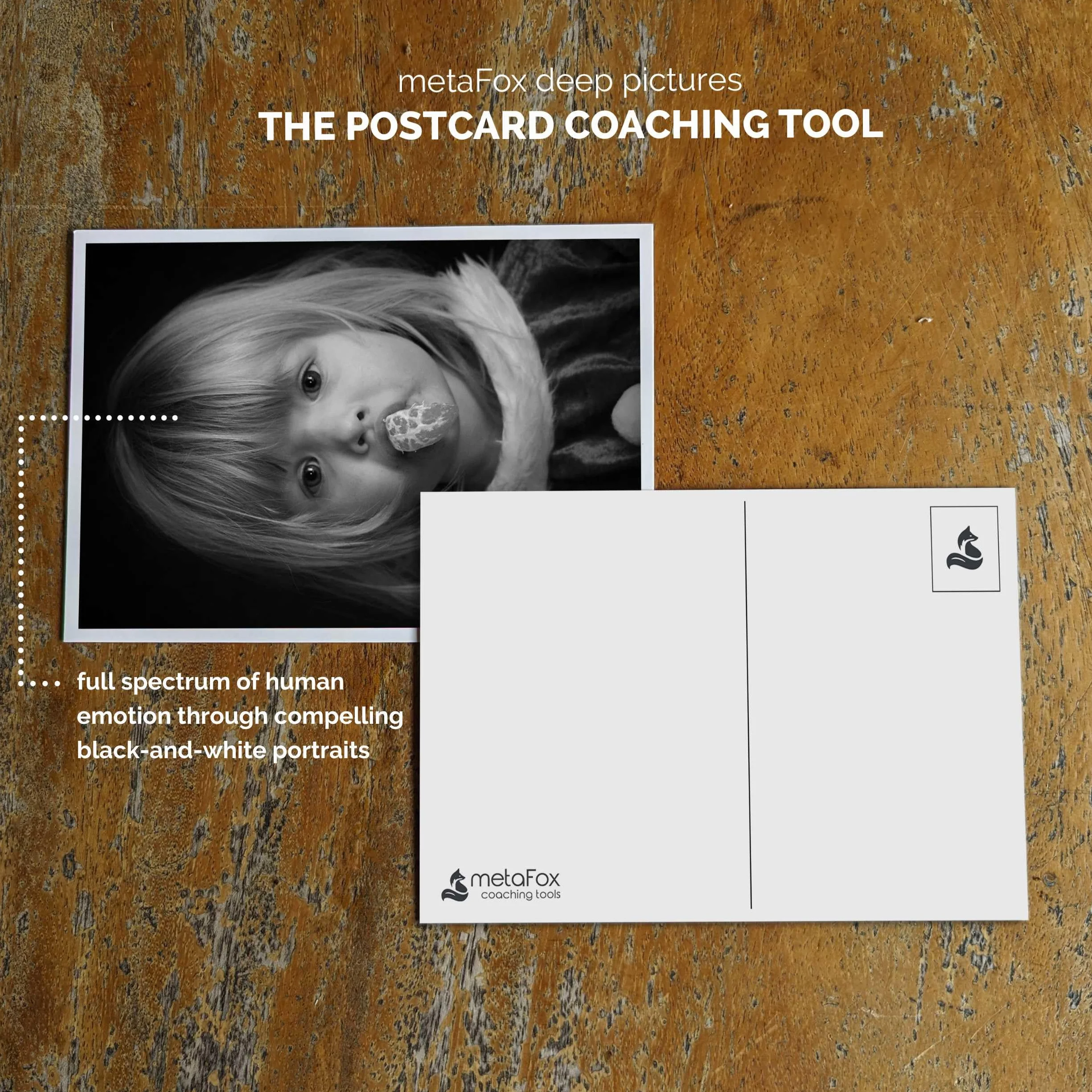 metaFox Deep Pictures Portrety of Emotions 52 czarno-białe karty coachingowe dla emocjonalnej świadomości, narzędzia terapeutyczne