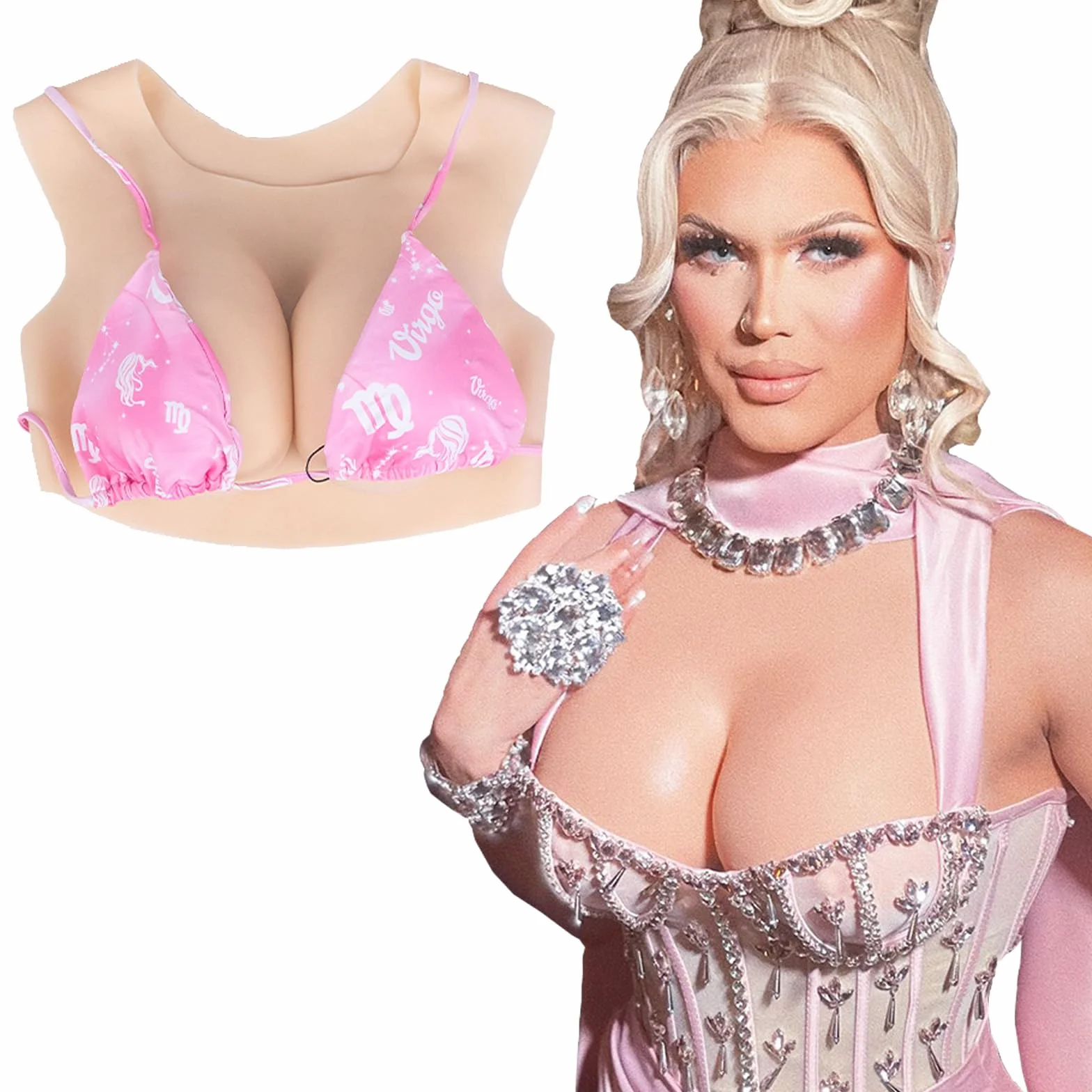 Silicone Breasts Round Collar Silicone Breastplate B-G Cup Fake Breasts for Crossdresser Mastectomy Transgender