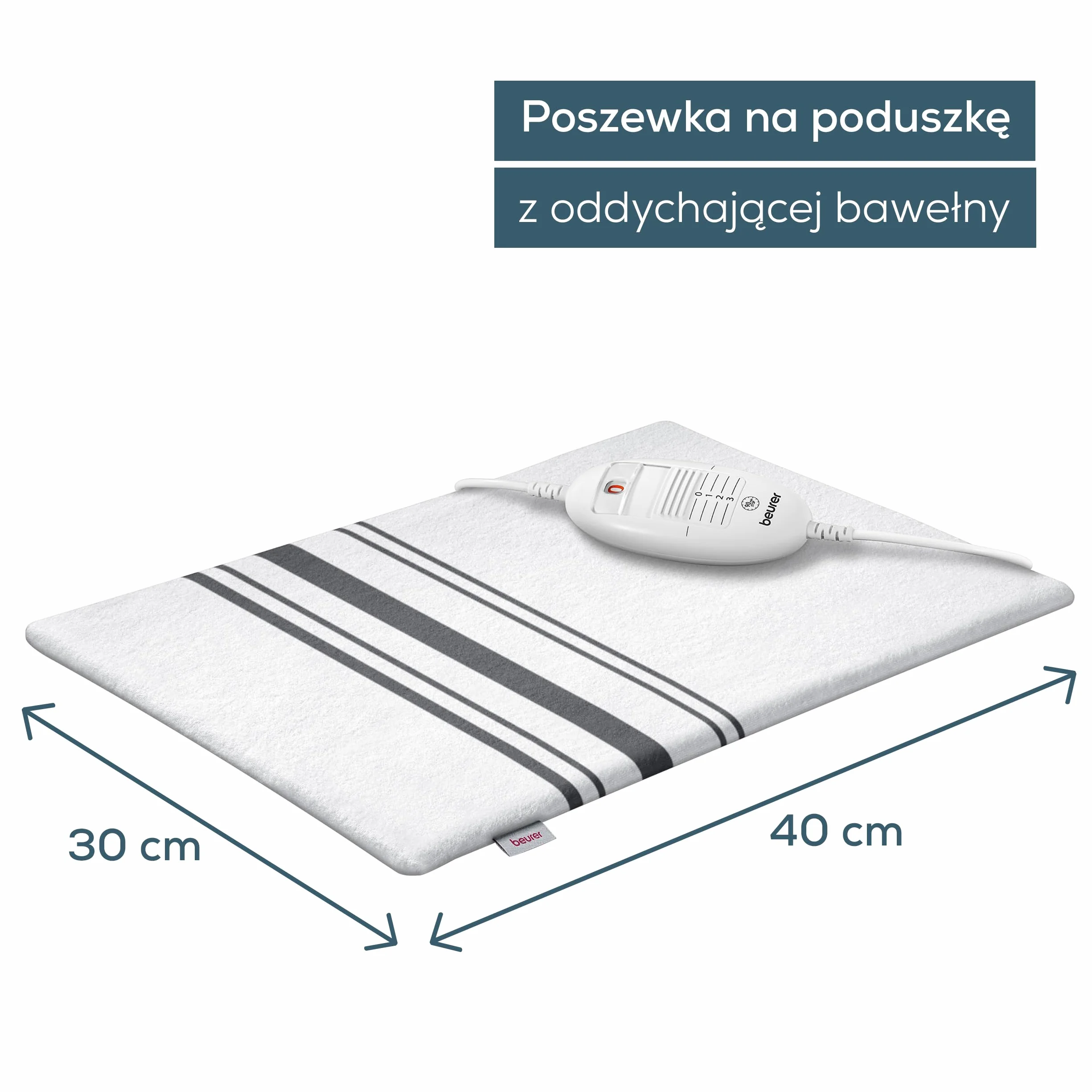 Beurer HK 25 poduszka grzewcza 40x30 cm, 3 poziomy temperatury, automatyczne wyłączanie, pranie w pralce, biało-szara