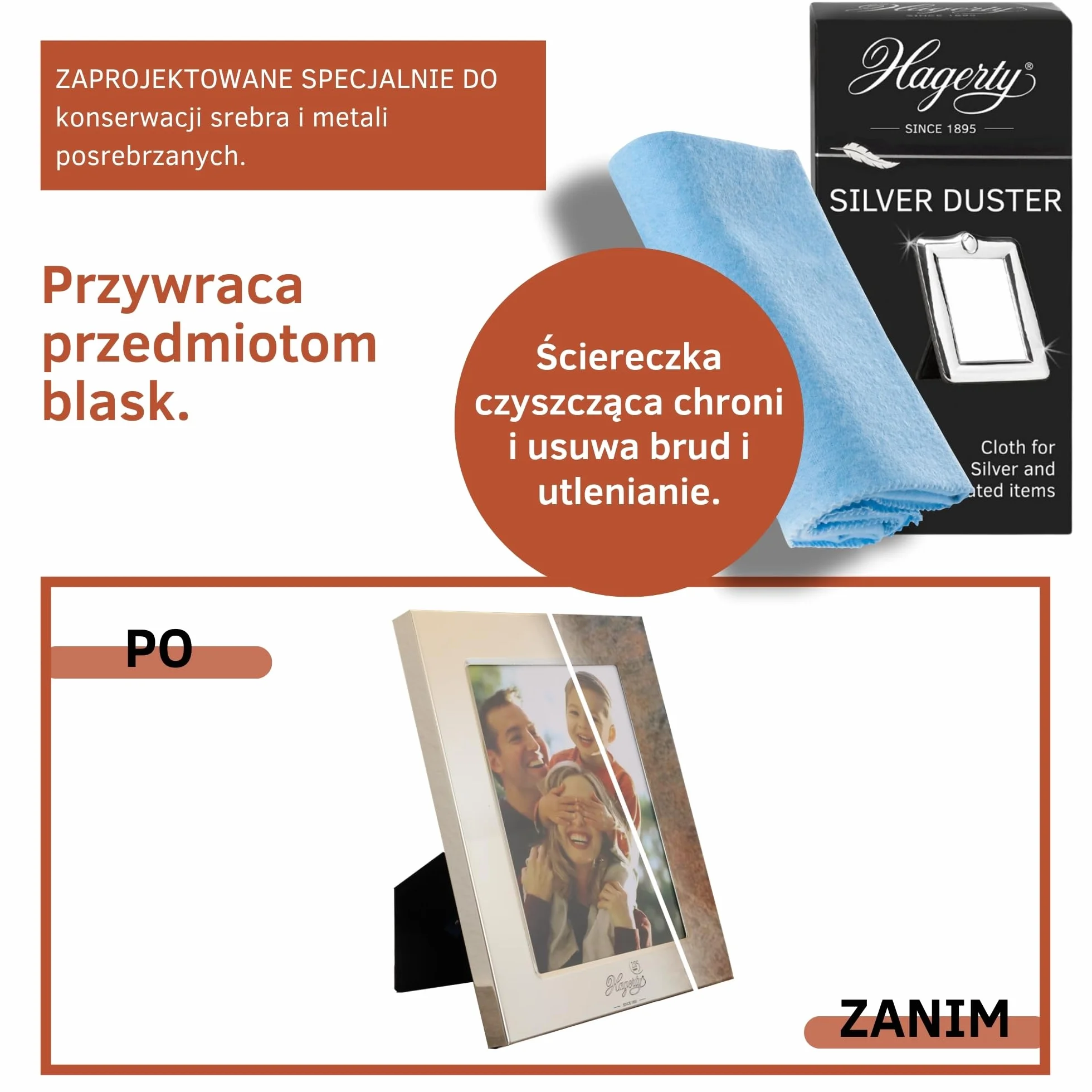 Hagerty Ściereczka czyszcząca srebro 55x36cm bawełniana ochroną przed nalotem