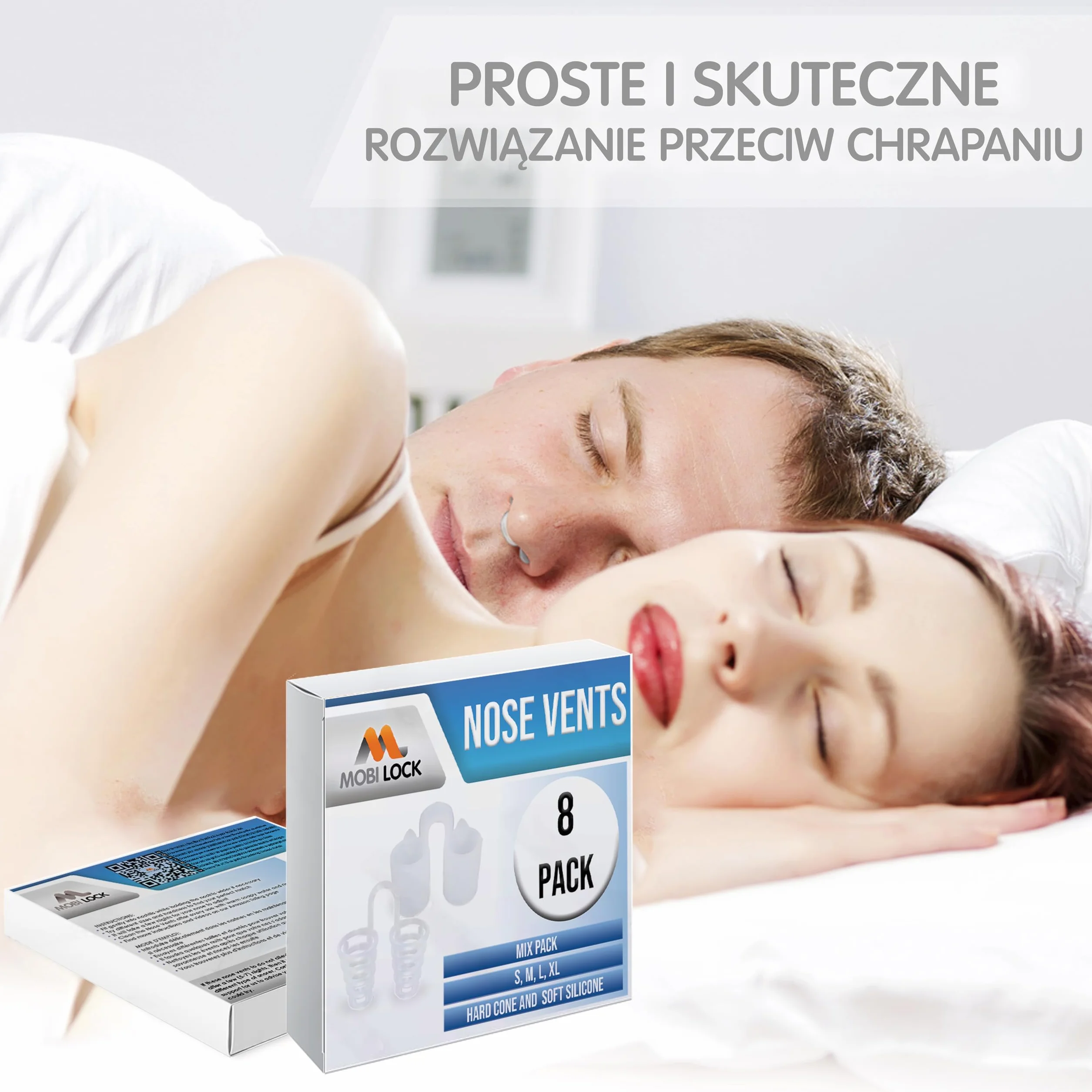 Rozwieracz do nosa (Opakowanie 8 sztuk różnych rozmiarów) - proste rozwiązanie dla osób chrapiących - urządzenie do chrapania wielokrotnego użytku, aby cieszyć się spokojnym snem marki Mobi Lock