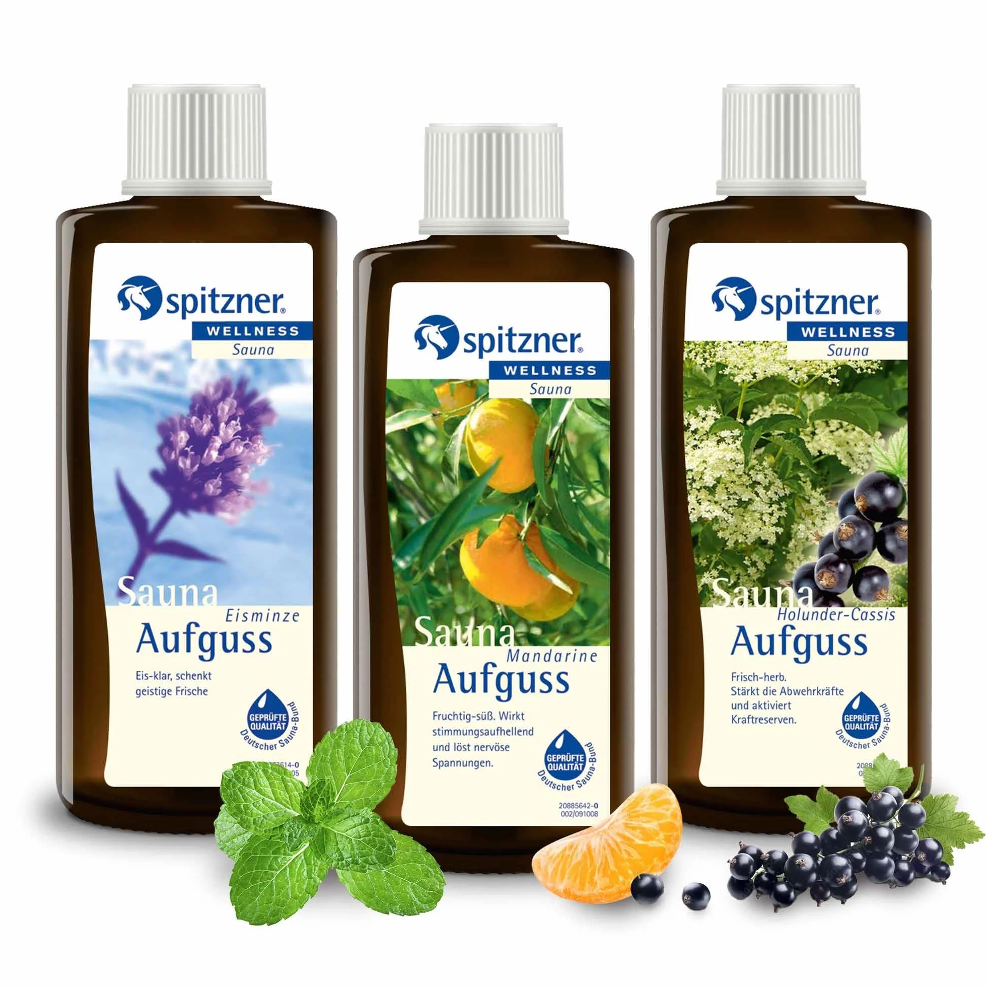 spitzner Napar do sauny, świeży i owocowy (3 x 190 ml) – sauna, naturalny olejek do sauny o aromatycznym zapachu mięty lodowej, mandarynki, czarnego bzu