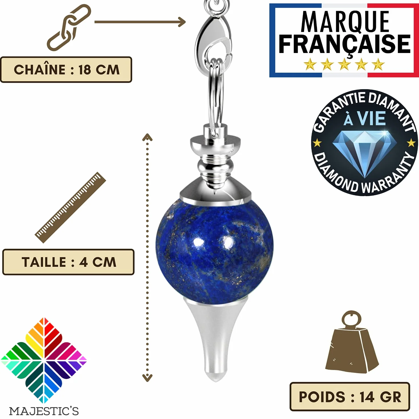 Wróżbiarskie wahadło z Radiestezji LAPIS LAZULI - Wieszak z kamienia Lapis Lazuli - 14 GR [Zadowolenie lub Wyściełane]