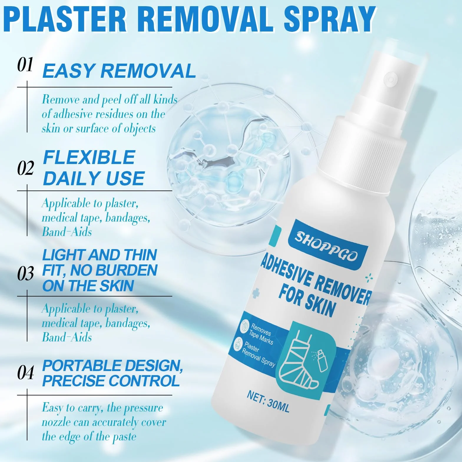 Spray do usuwania plastrów medycznych, usuwanie plastrów w sprayu, klej do usuwania resztek kleju z plastrów i opatrunków, Silky Touch z ręcznikiem, 30 ml