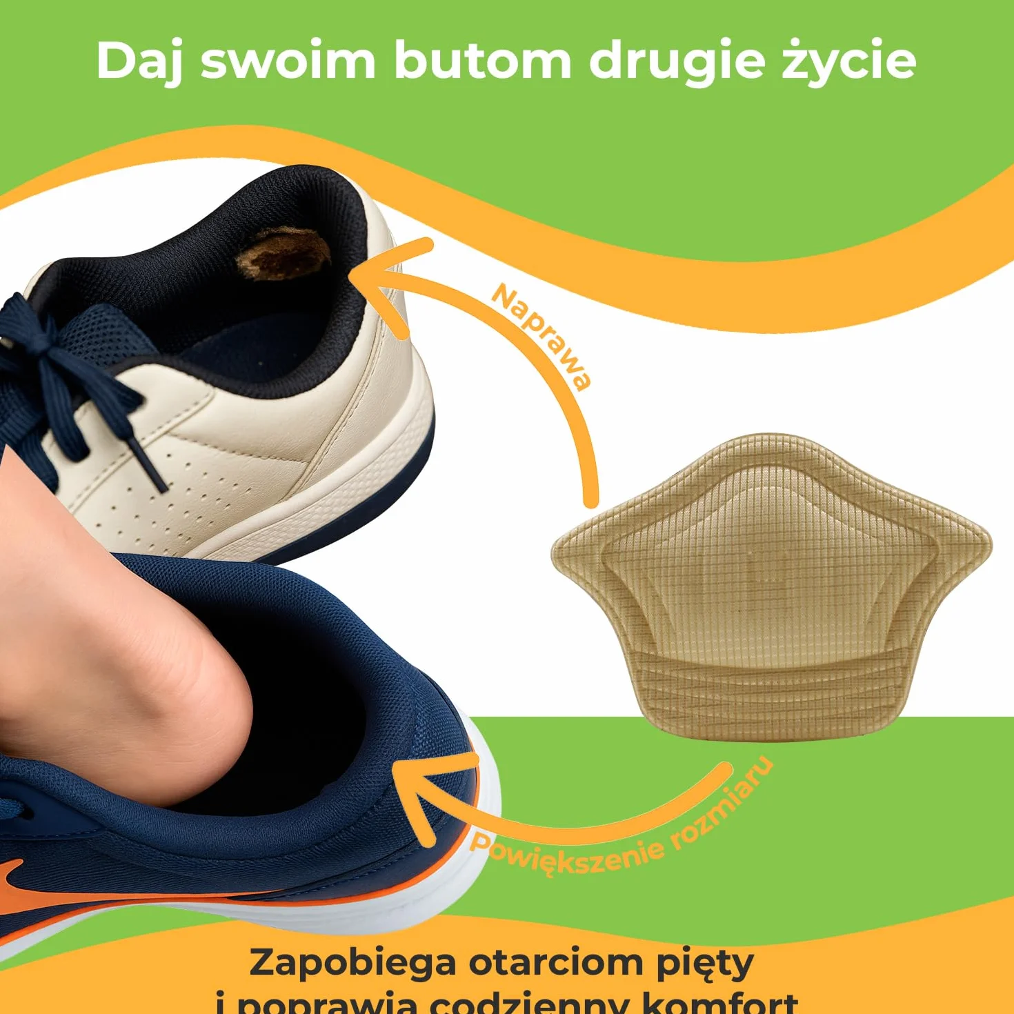Poduszki na Piętę Slim Feet Pro Typ Korona Beżowy 6 Par Pianka Komfort Antypoślizgowe Niewidoczne do Butów