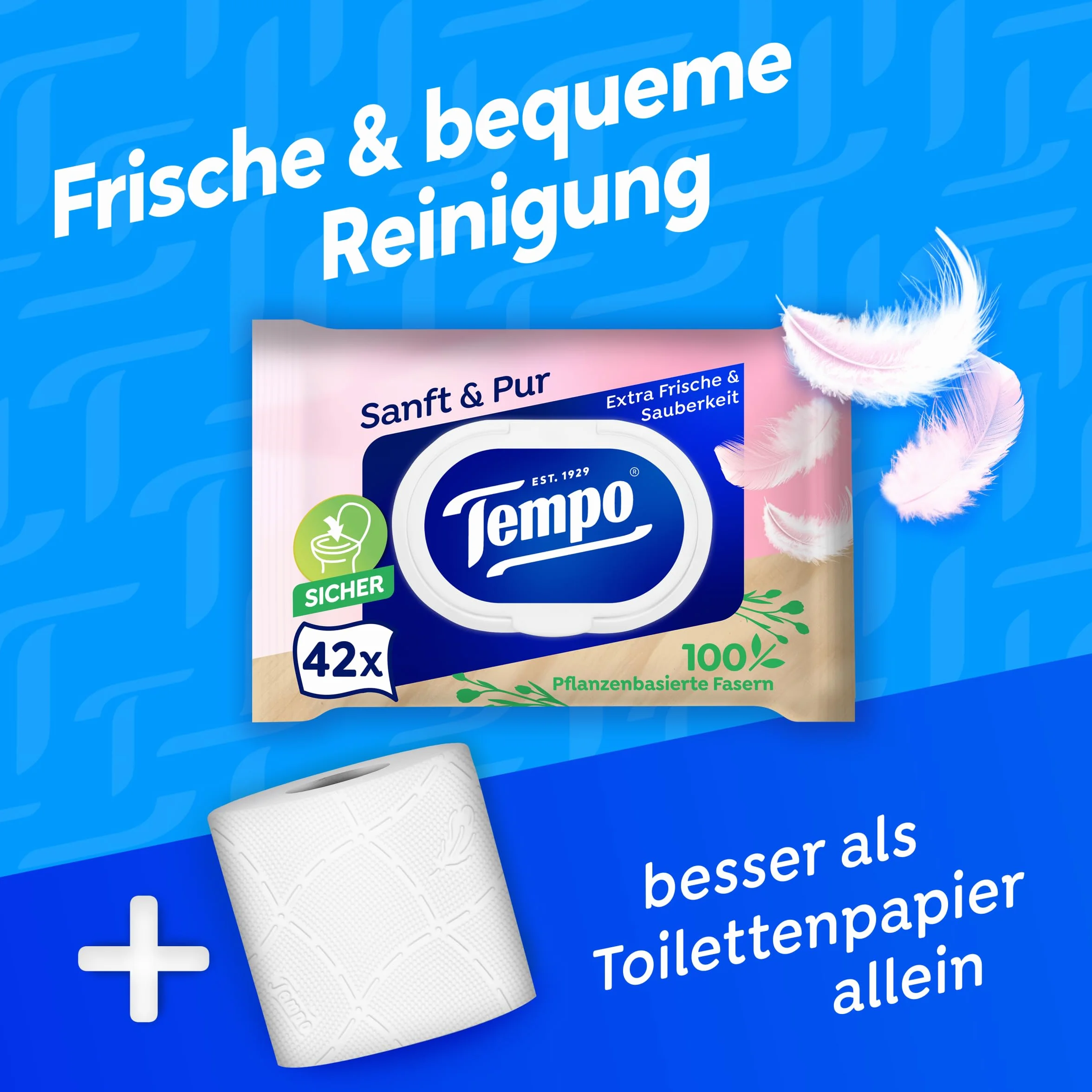 Tempo Wilgotne ściereczki toaletowe Soft & Pur Megapack 16 opakowań po 42 sztuki wilgotny papier toaletowy testowany dermatologicznie