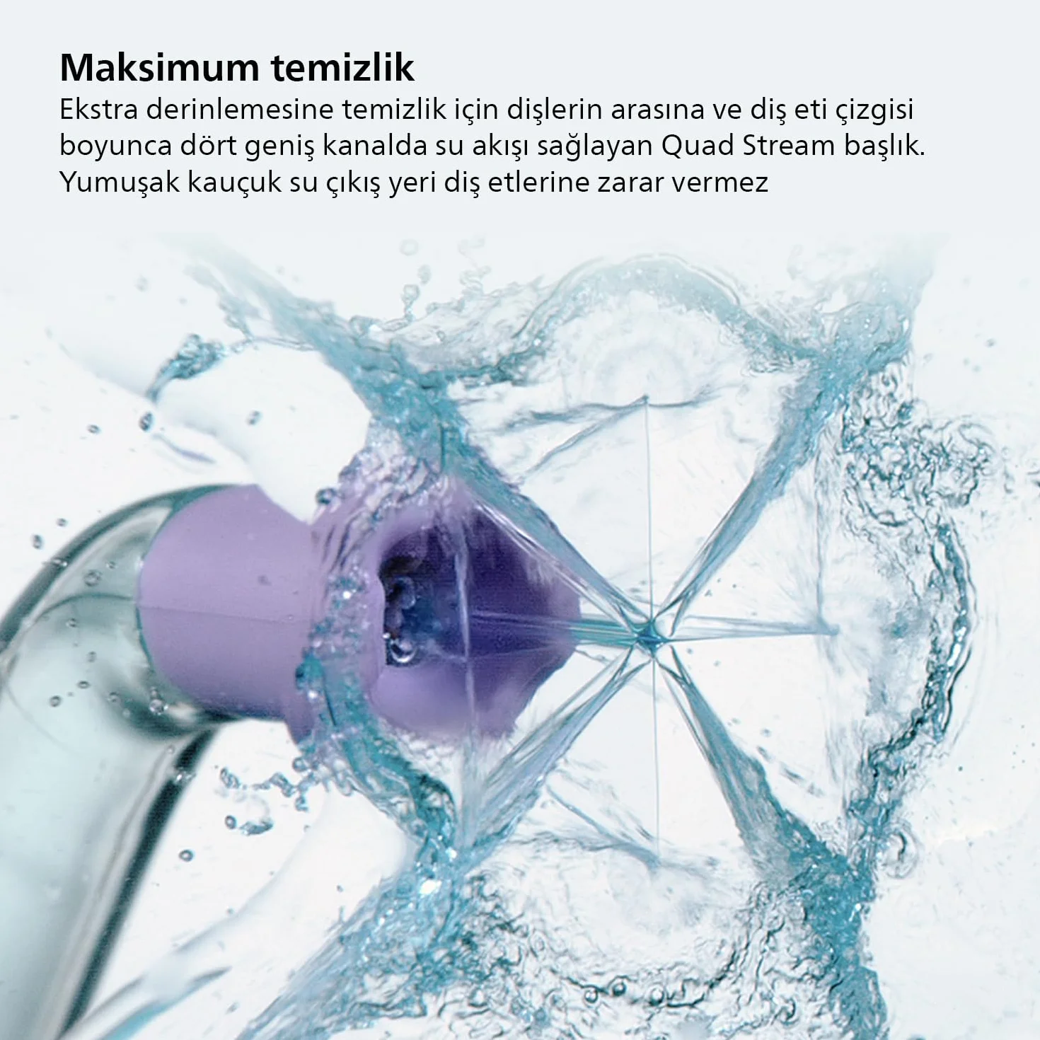 Nasadka irygatora doustnego Philips Sonicare Quad Stream F3, dwie sztuki — do czyszczenia przestrzeni między zębami za pomocą urządzenia bezprzewodowego Philips Sonicare Power Flosser model HX3062/00