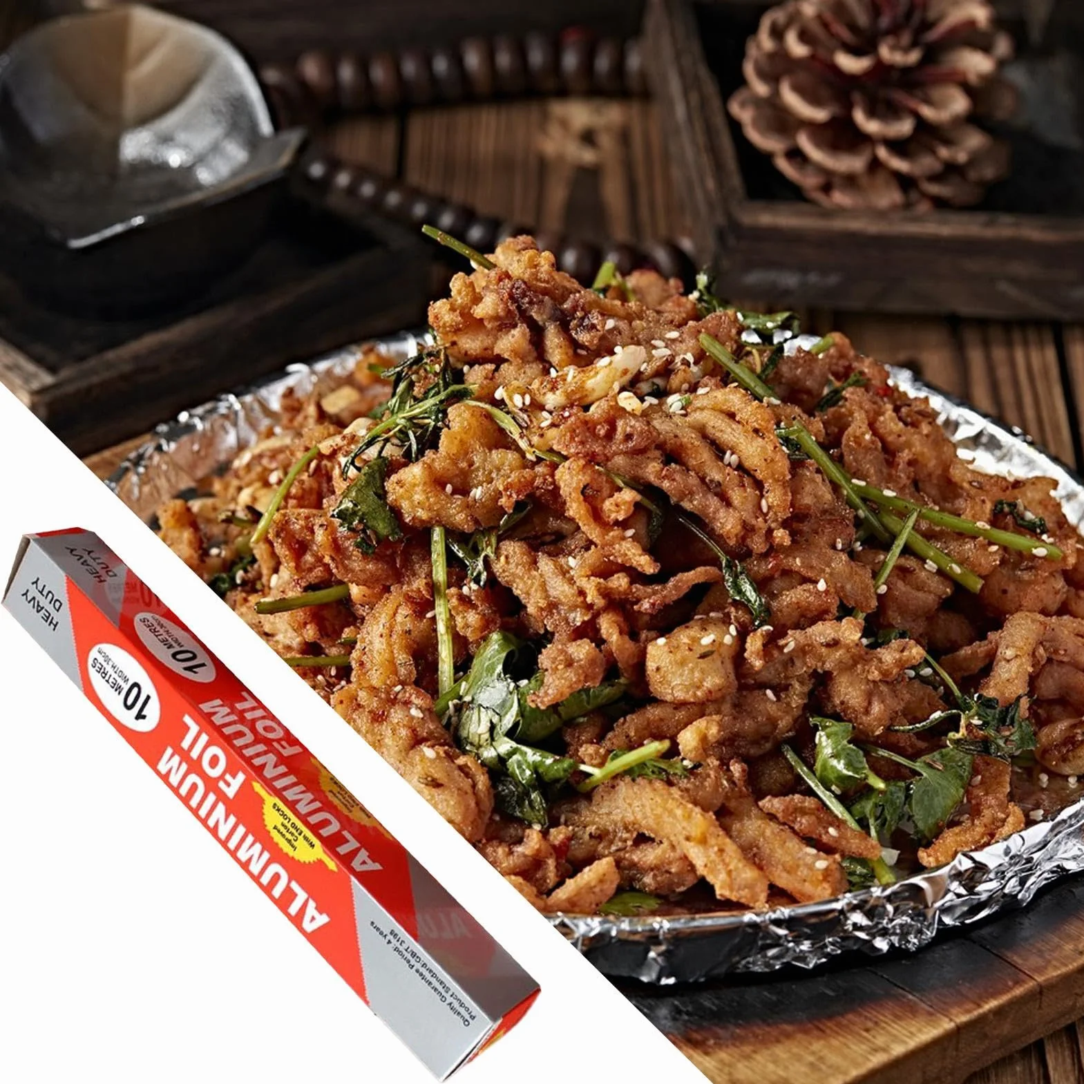 Heavy-duty Aluminum Foil Roll with Cutter, Non-stick Food Safe Kitchen Wrap for Leftovers