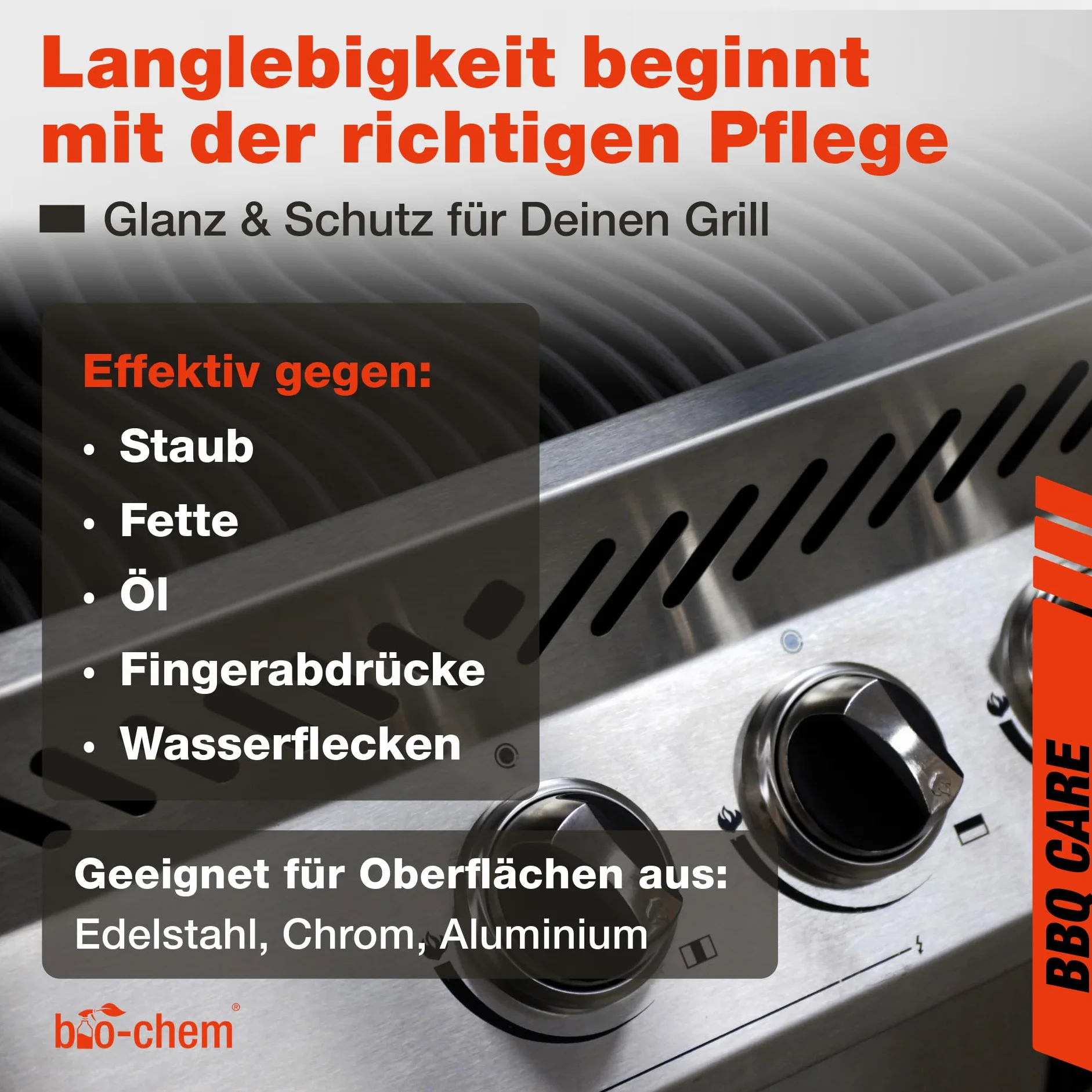 bio-chem Środek do czyszczenia stali nierdzewnej – 750 ml – spray do pielęgnacji kuchni, gospodarstwa domowego i grilla ze stali nierdzewnej, aluminium i chromu – pielęgnacja stali nierdzewnej