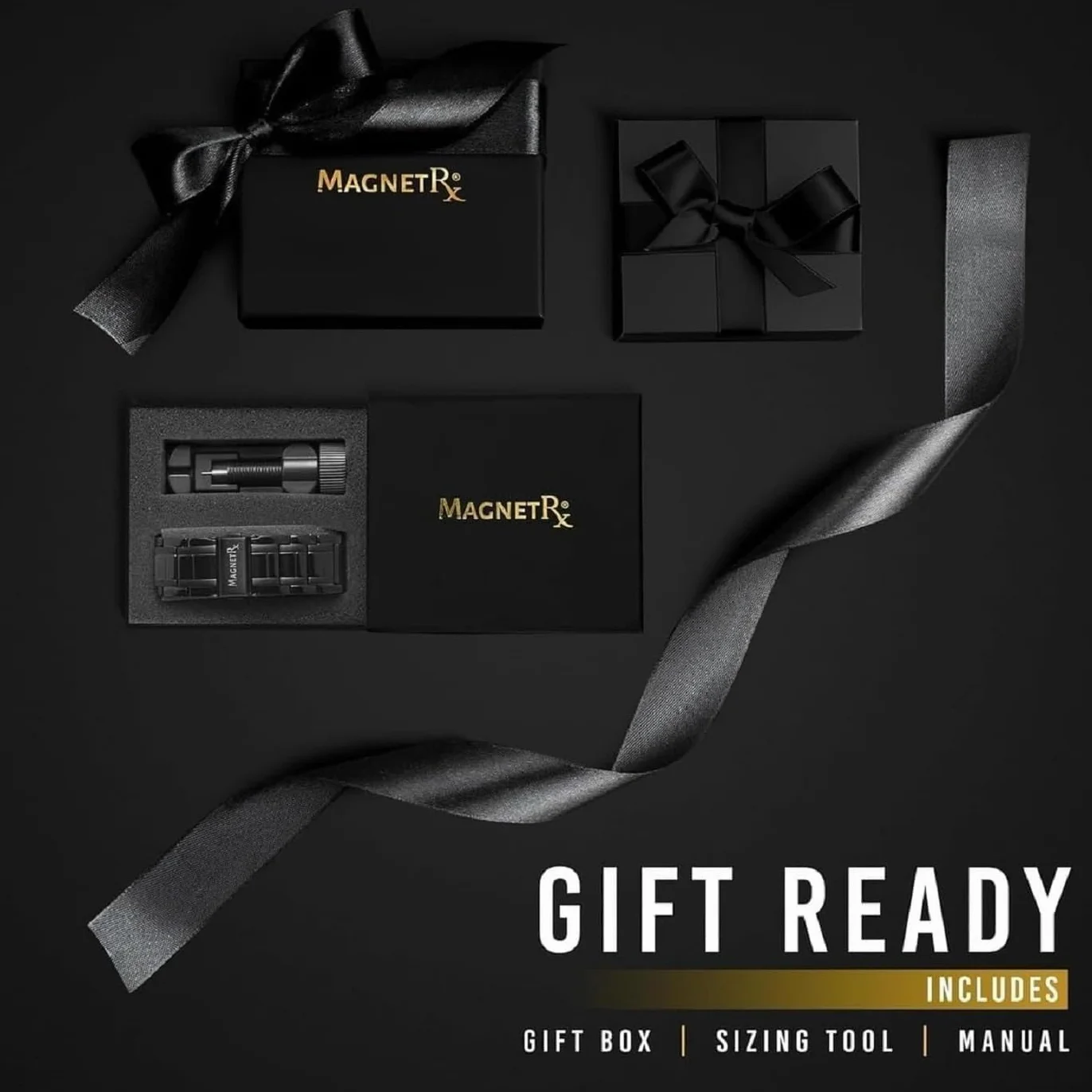 MagnetRX® Bransoletka Magnetyczna 3X dla Mężczyzn – Tytanowa Bransoletka z Magnesami – Regulowana Długość, Zapięcie na Zatrzask, Narzędzie do Dopasowania i Pudełko Prezentowe (Czarna)